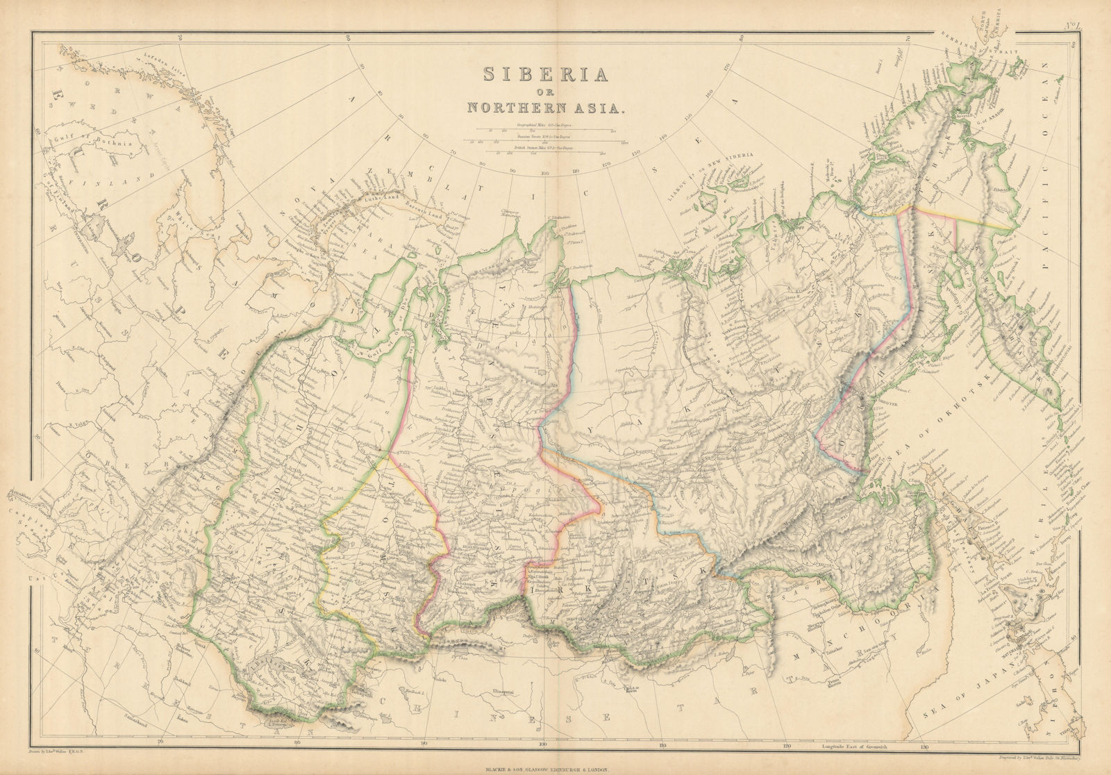 Siberia, or Northern Asia by Edward Weller. Russia in Asia 1860 old map