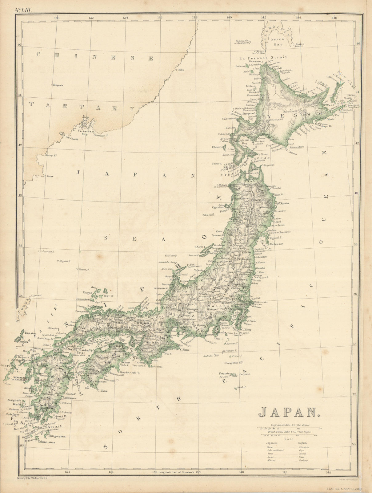 Japan by Edward Weller 1860 old antique vintage map plan chart