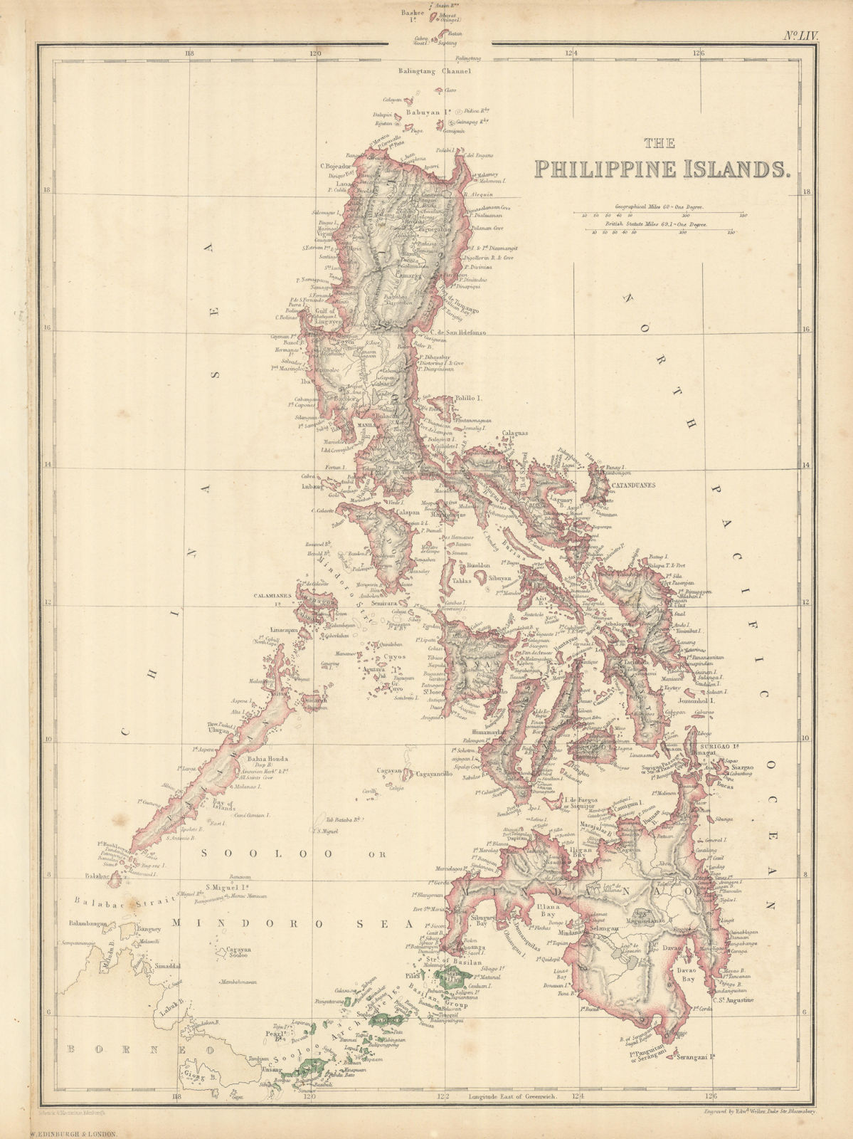 The Philippine Islands by Edward Weller. Philippines 1860 old antique map