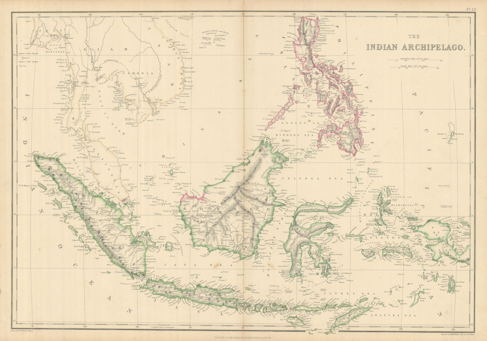 The Indian Archipelago. East Indies Indonesia Philippines. WELLER 1860 old map