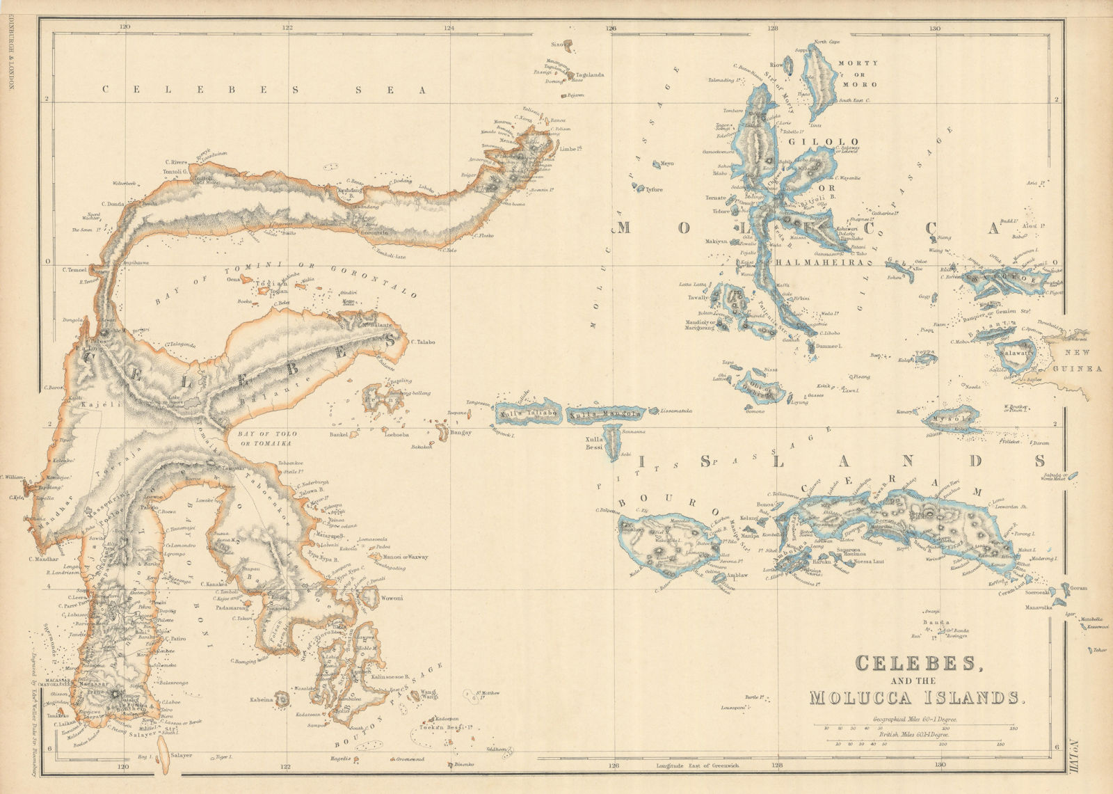 Celebes and the Molucca Islands by Edward Weller. Indonesia Sulawesi 1860 map