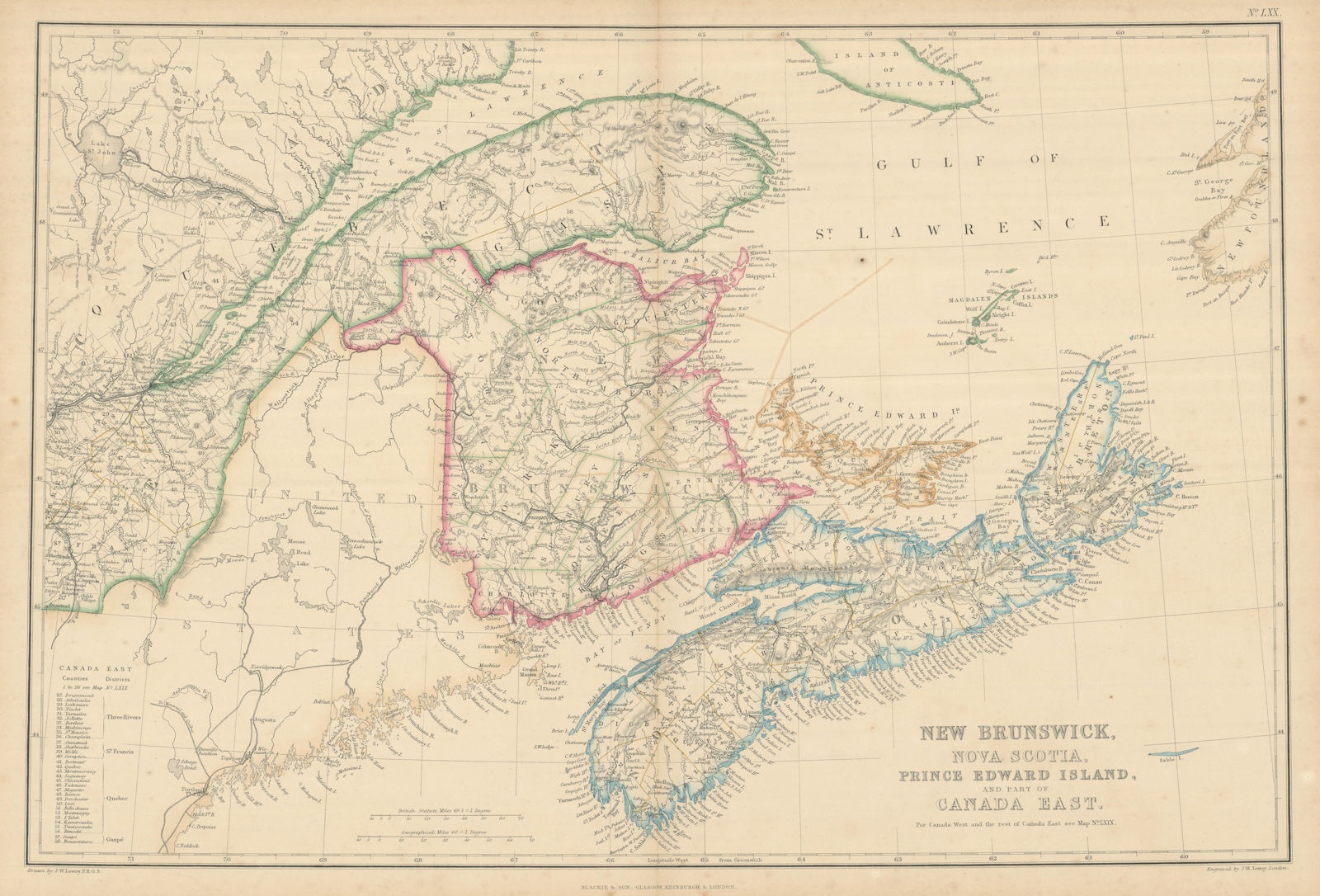New Brunswick, Nova Scotia, Prince Edward Island &… Canada East. LOWRY 1860 map