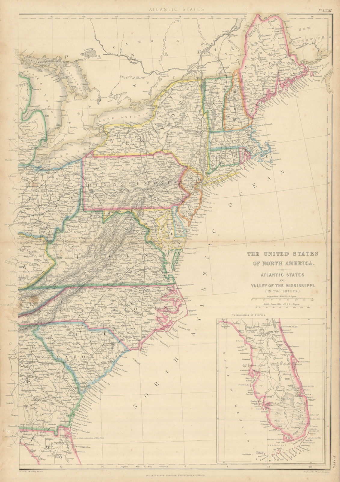 Associate Product The United States of North America. USA Atlantic States. LOWRY 1860 old map