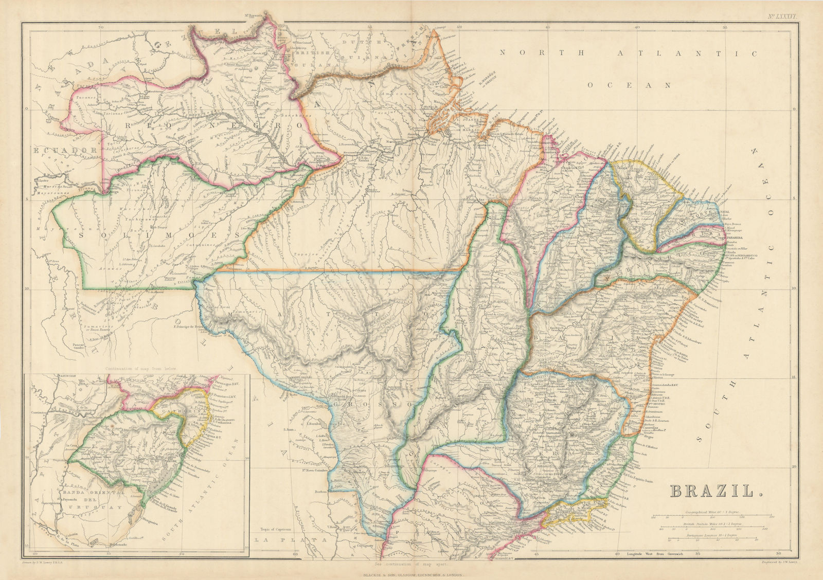 Associate Product Brazil in provinces by Joseph Wilson Lowry 1860 old antique map plan chart