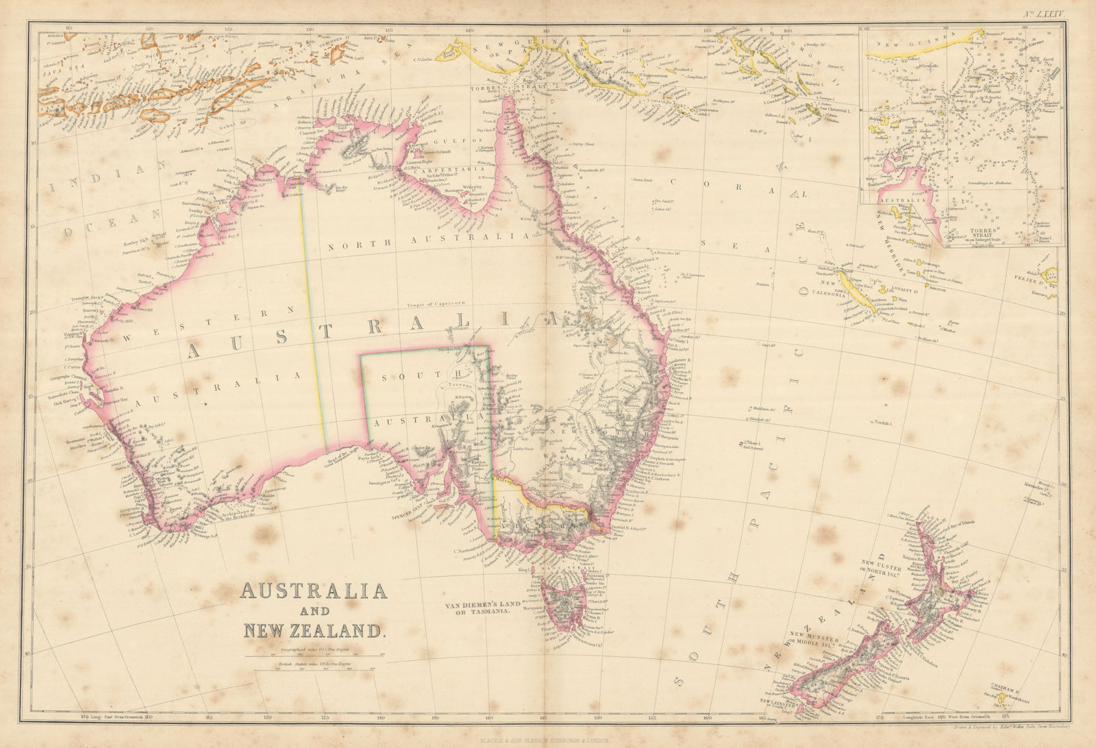 Australia & New Zealand. Torres Str. New Ulster/Munster/Leinster WELLER 1860 map