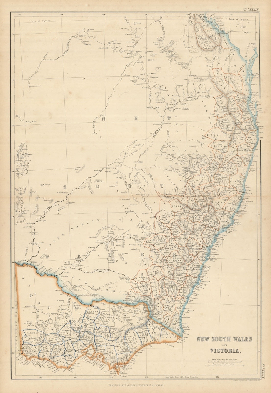 Queen's Land, New South Wales and Victoria. Queensland. BARTHOLOMEW 1860 map
