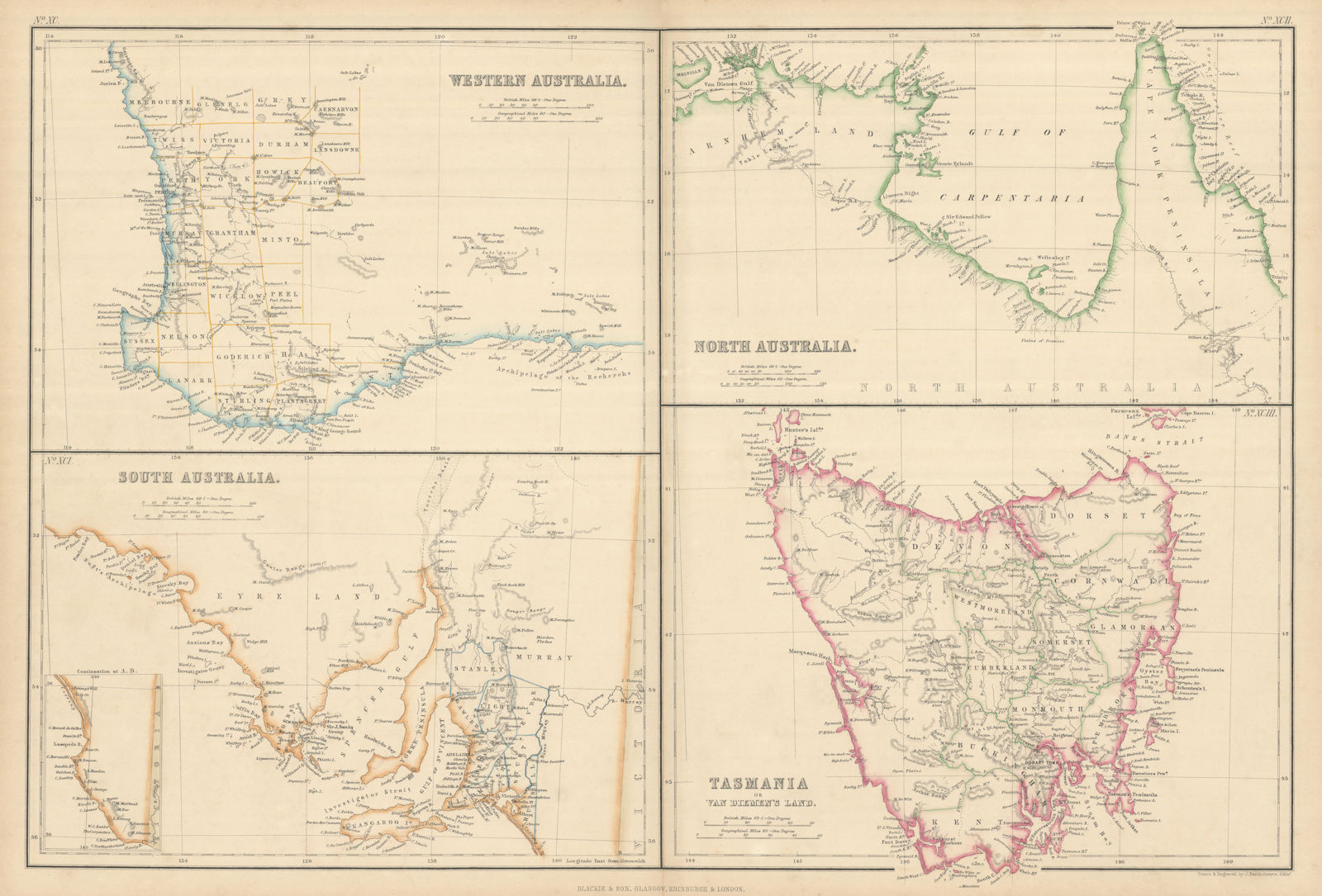 Western, South, North Australia. Tasmania Van Diemen's Land BARTHOLOMEW 1860 map