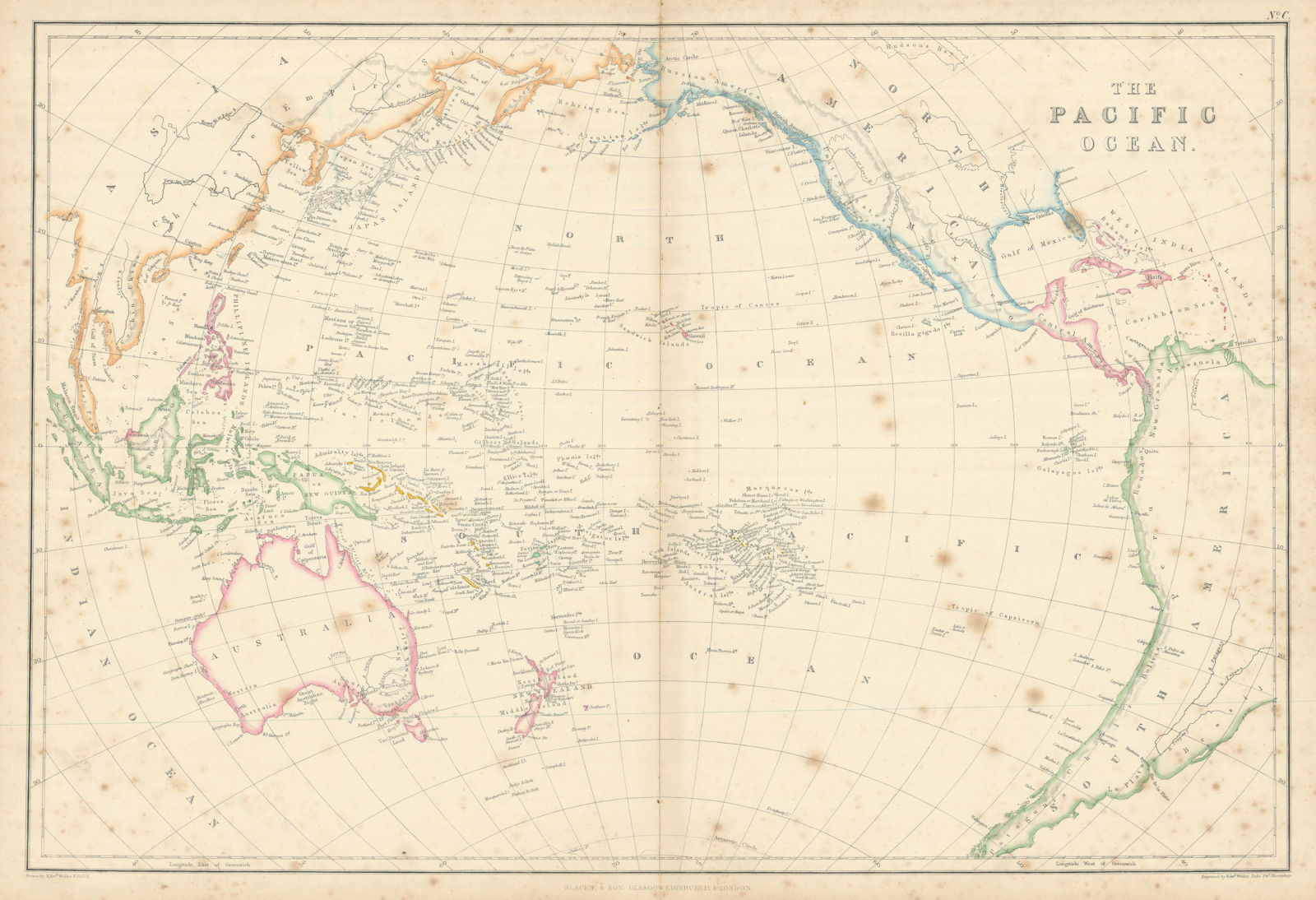 Associate Product The Pacific Ocean by Edward Weller. Polynesia Micronesia Melanesia 1860 map