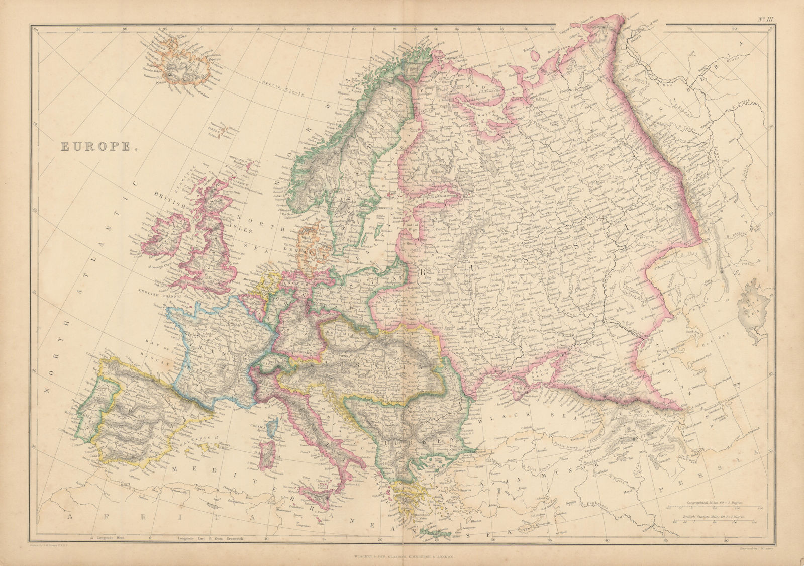 Europe by Joseph Wilson Lowry. Great Powers 1860 old antique map plan chart