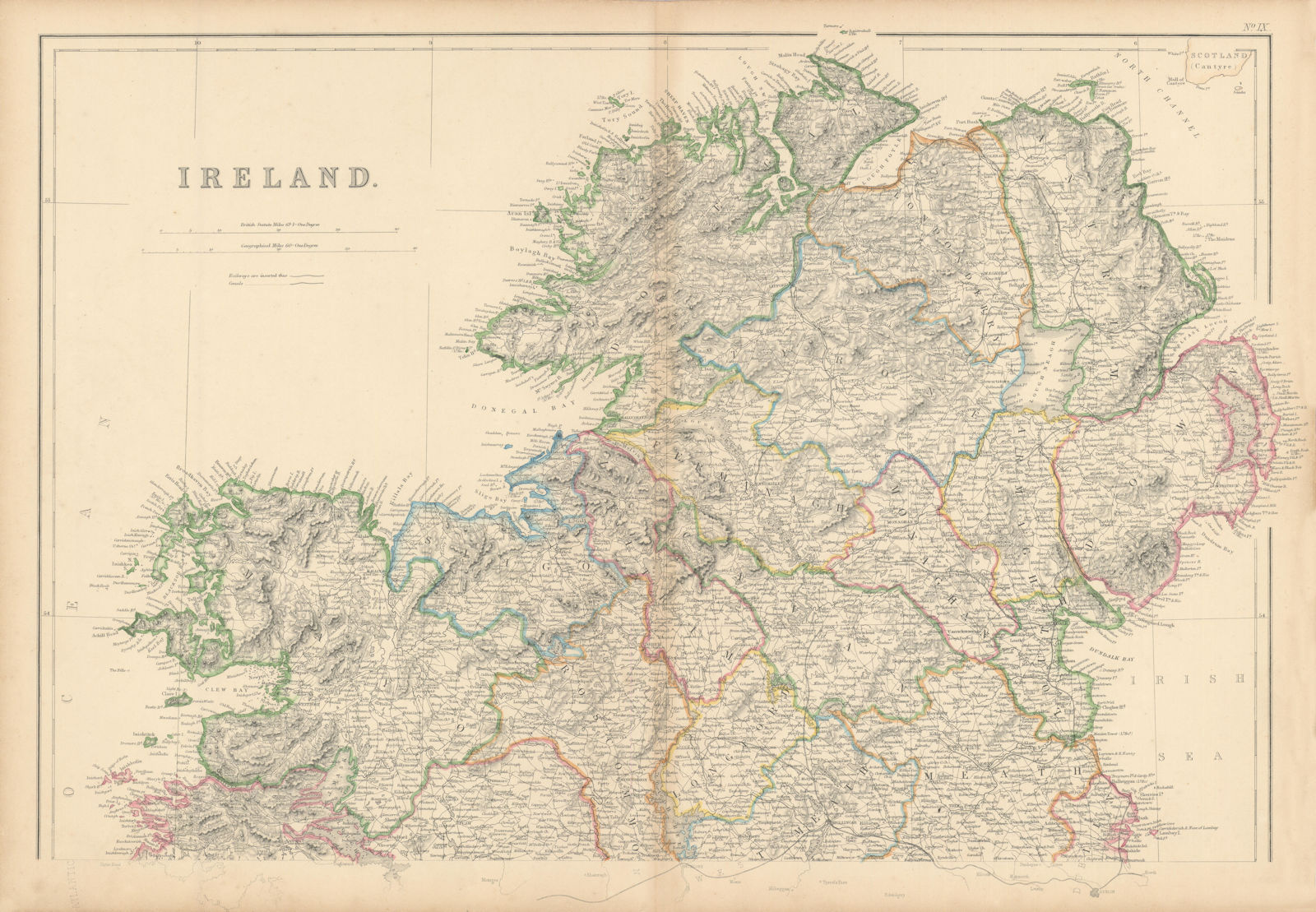 Ireland (North Part) by Edward Weller. Ulster 1860 old antique map plan chart