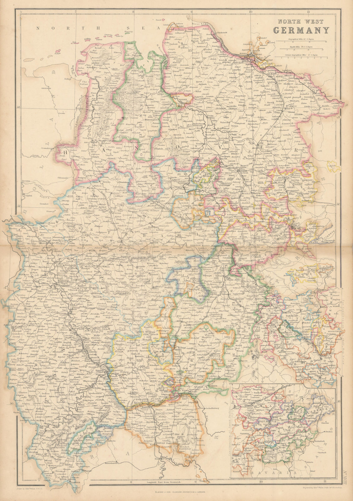 North-West Germany. Hanover, Rhenish Prussia, Nassau, Hesse. WELLER 1860 map