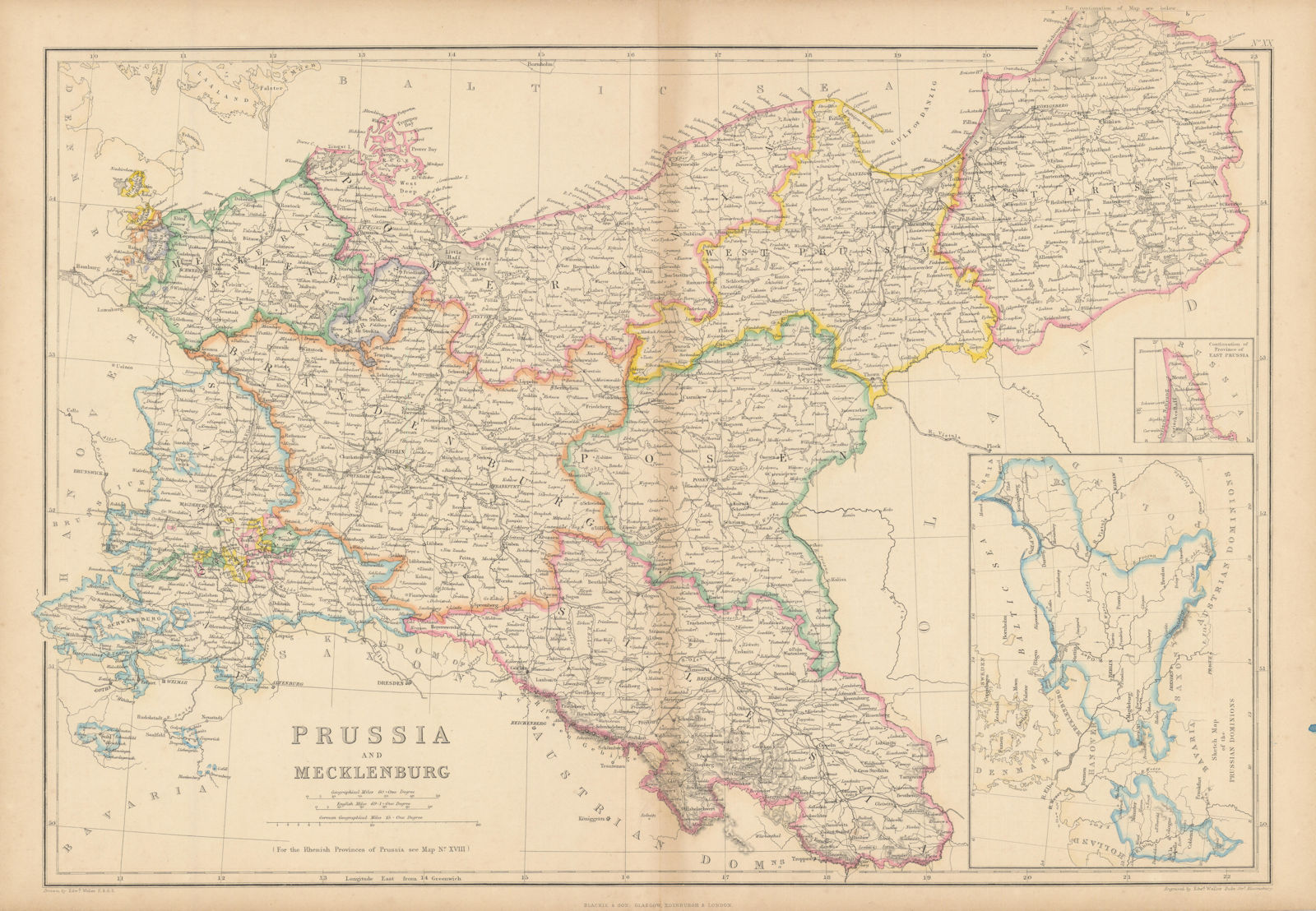 Prussia and Mecklenburg by Edward Weller. Germany & Poland 1860 old map