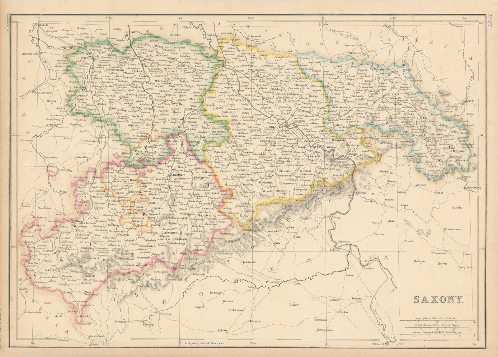 Saxony province. Sachsen Liepzig Dresden Bautzen Zwickau. WELLER 1860 old map