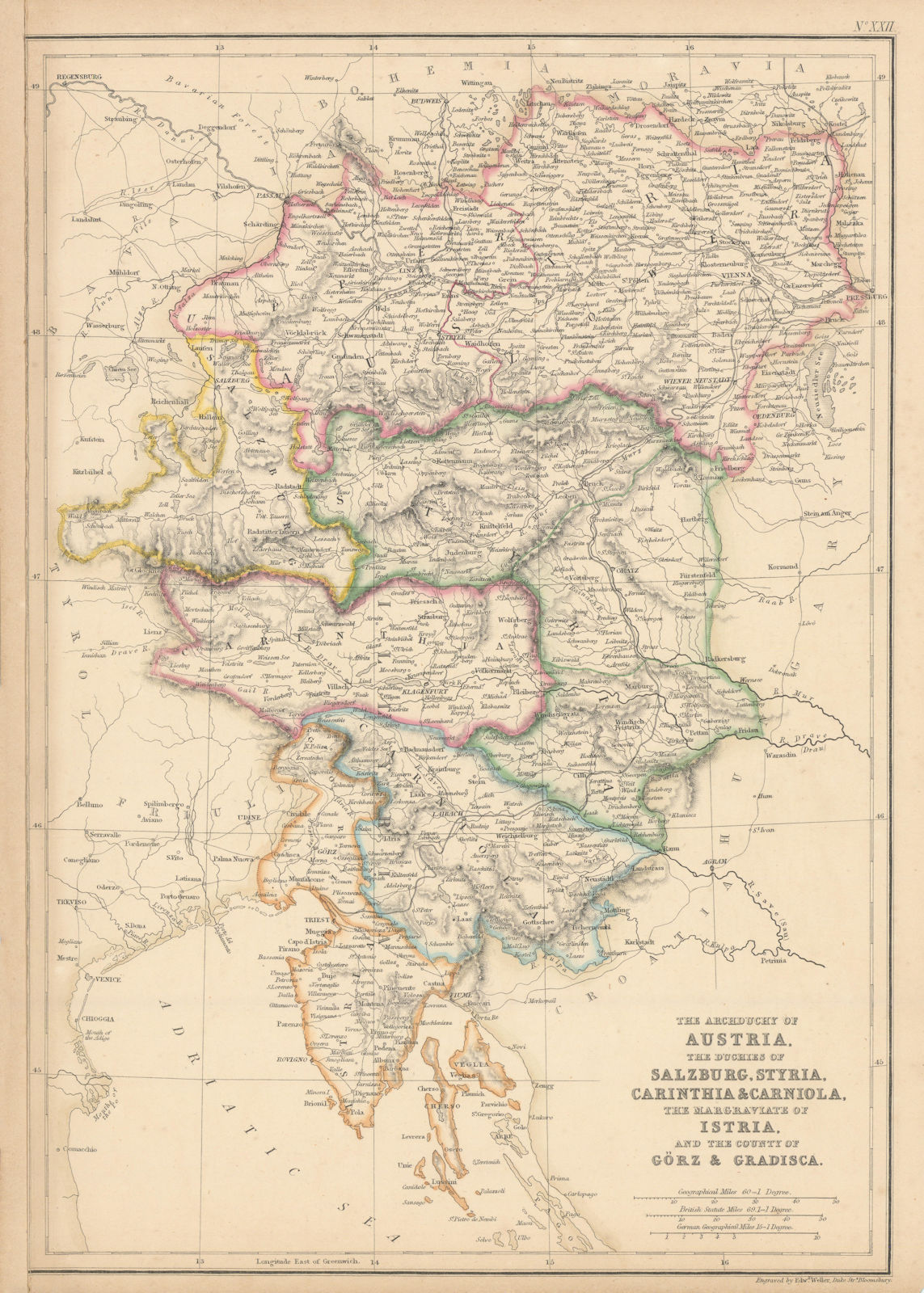 Archduchy of Austria. Salzburg, Styria… Slovenia Istria. WELLER 1860 old map