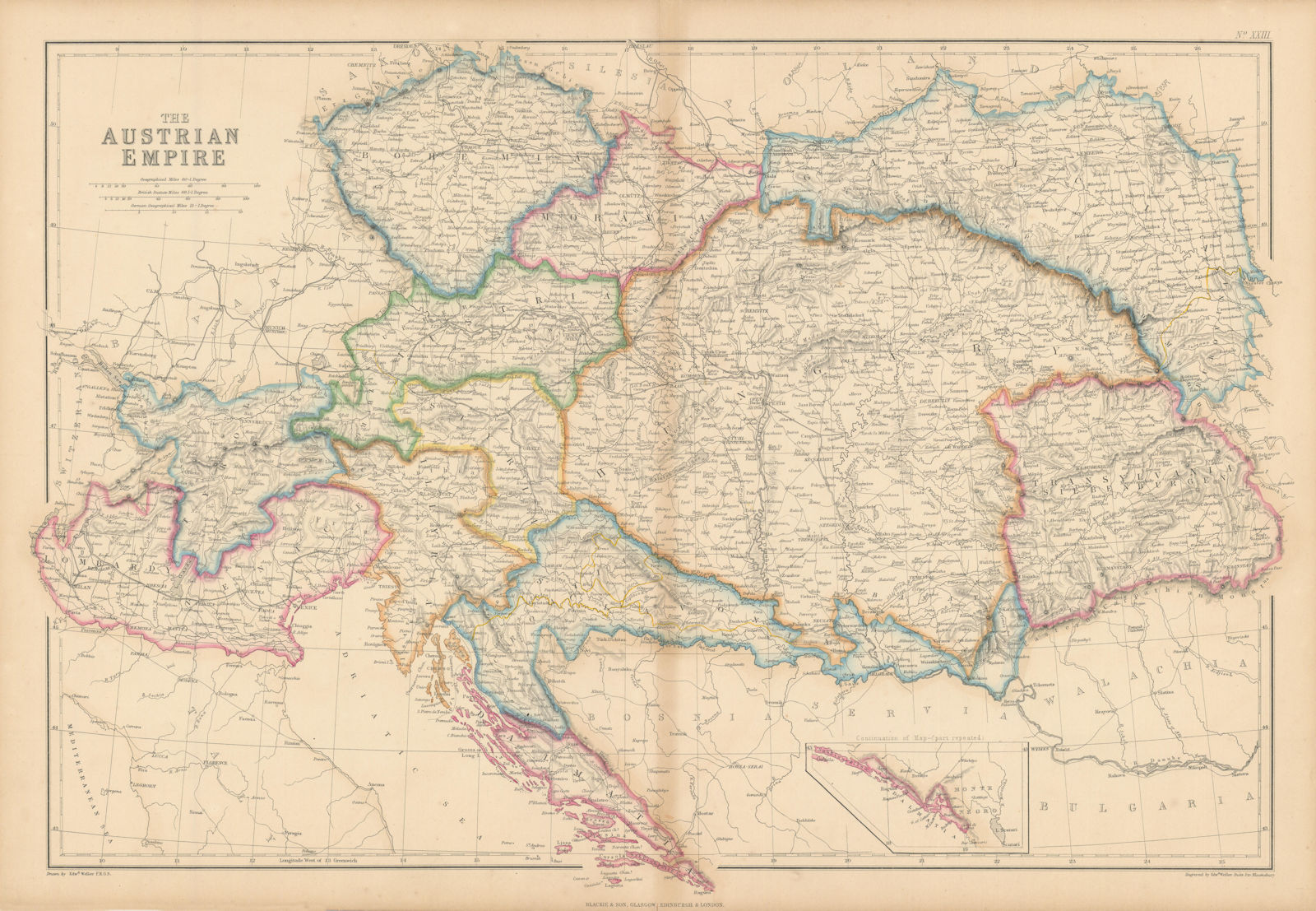 The Austrian Empire. Hungary Dalmatia Venice Czechia Galicia. WELLER 1860 map