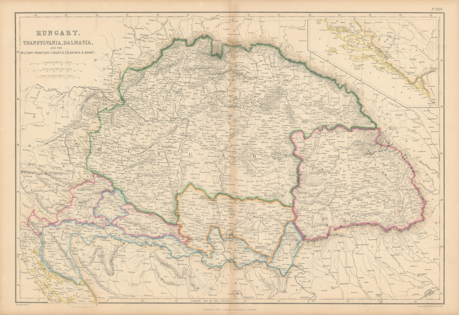 Hungary, Woiwody of Servia & Temes Banat, Transylvania, Croatia… LOWRY 1860 map