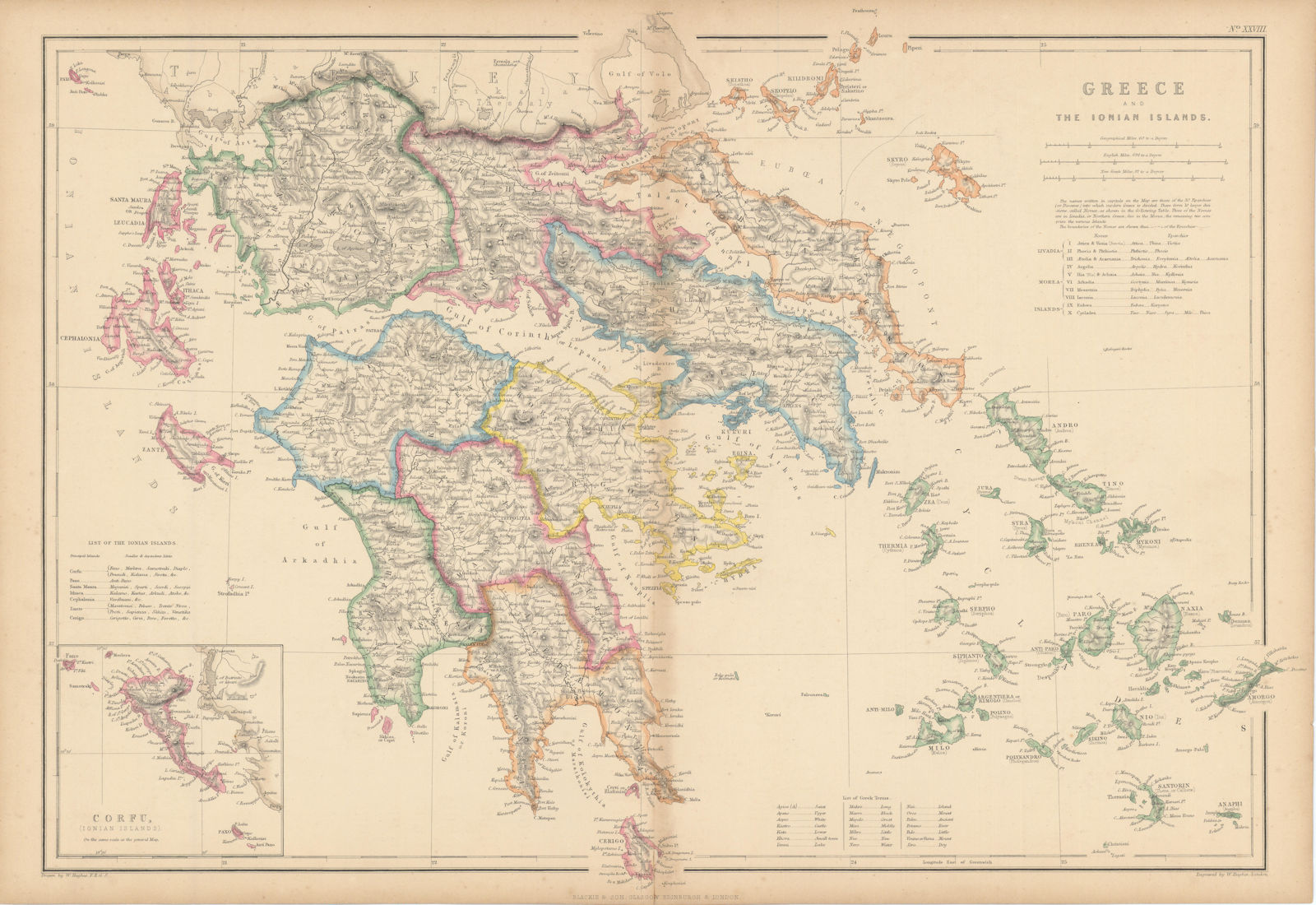 Greece & the Ionian Islands. Aegean Cyclades Saronic Sporades. HUGHES 1860 map