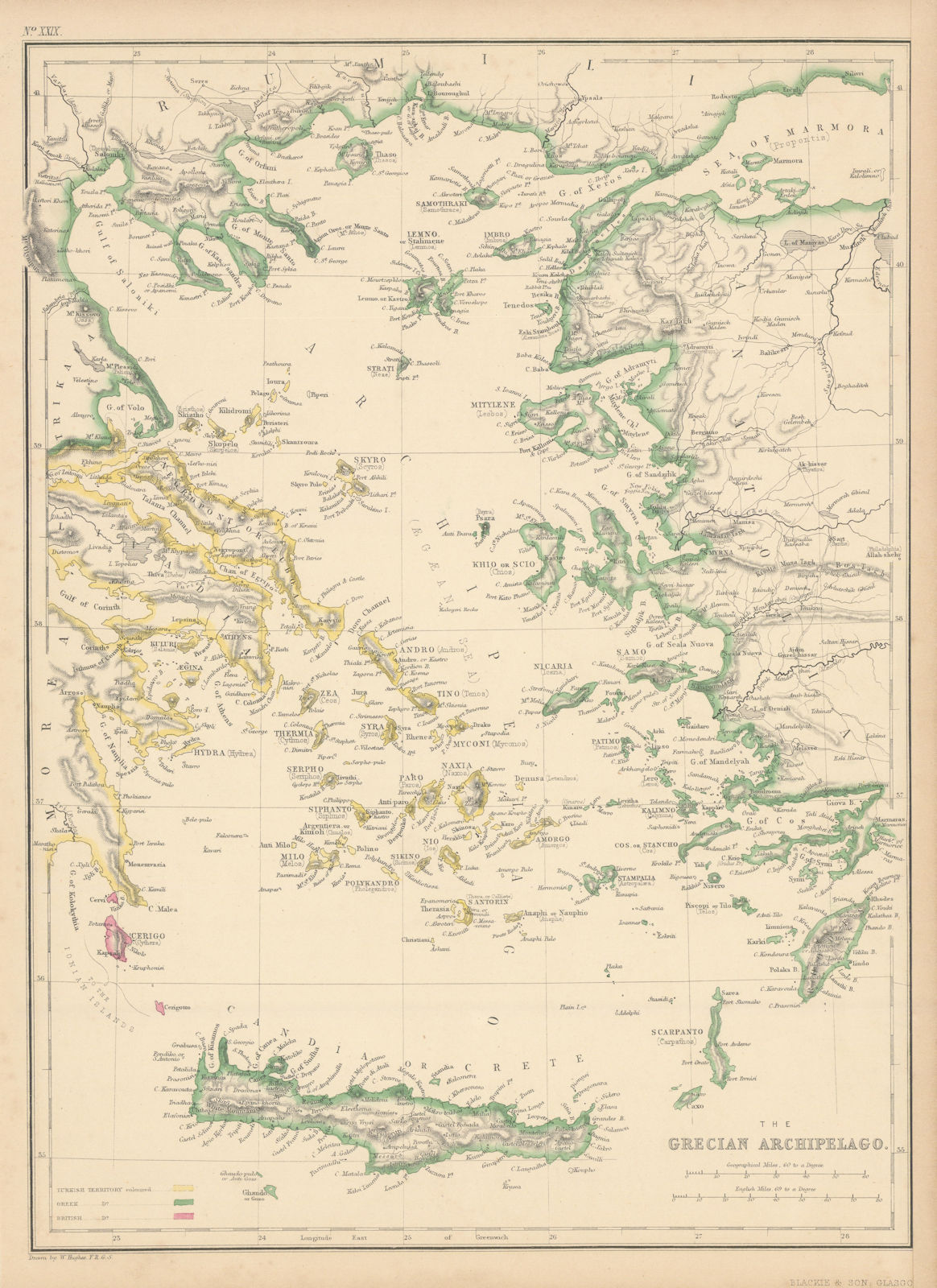 Grecian Archipelago. Aegean Greek Islands Cyclades Dodecanese. HUGHES 1860 map