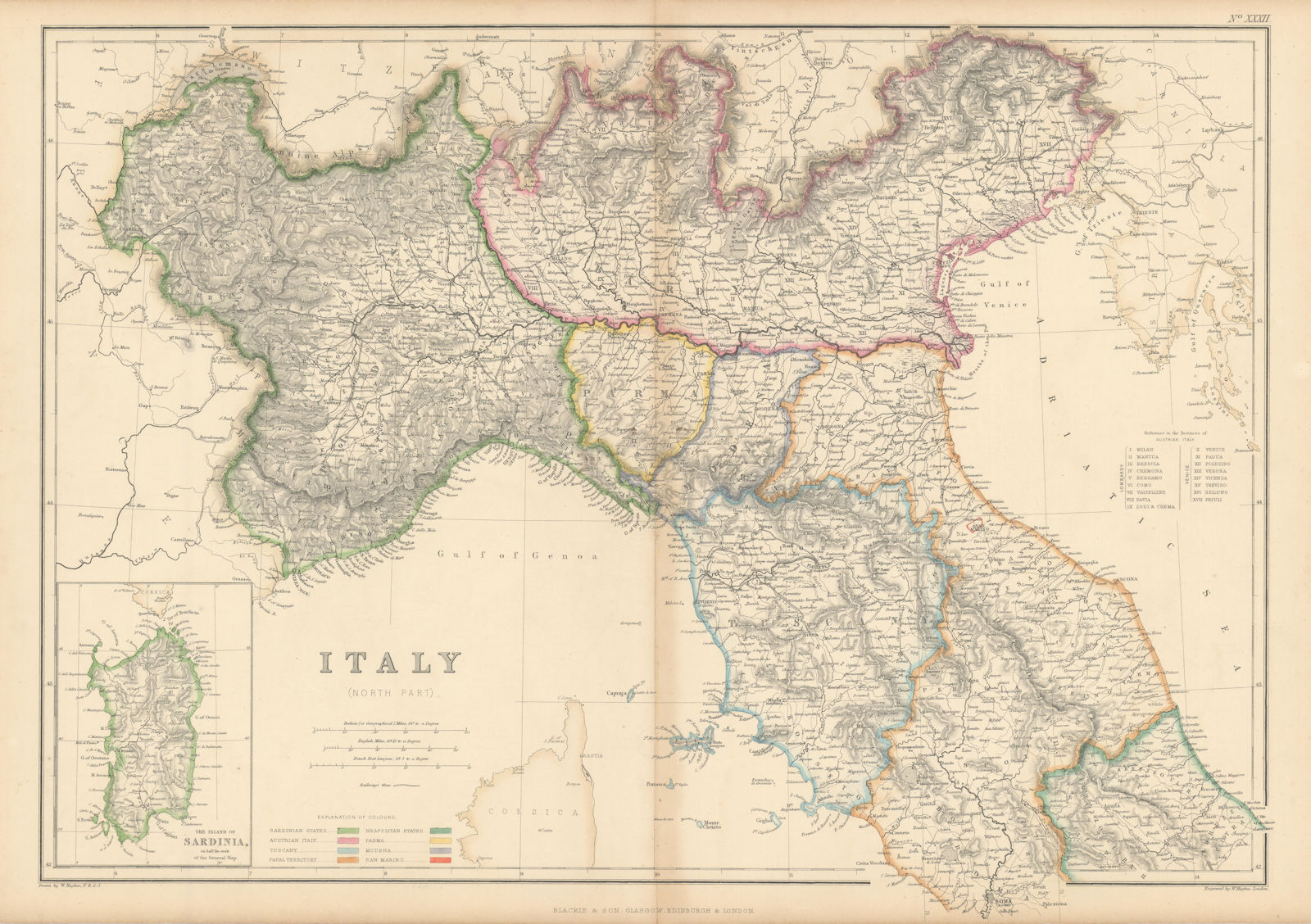 Northern Italy & Sardinia by William Hughes. W/o Nice & Savoy/Savoie 1860 map