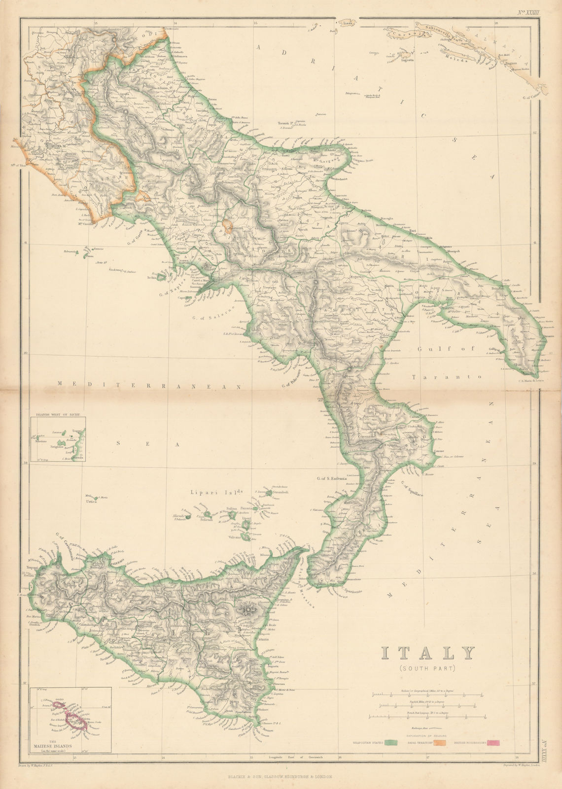 Southern Italy. Naples. Kingdom of the two Sicilies. By William Hughes 1860 map