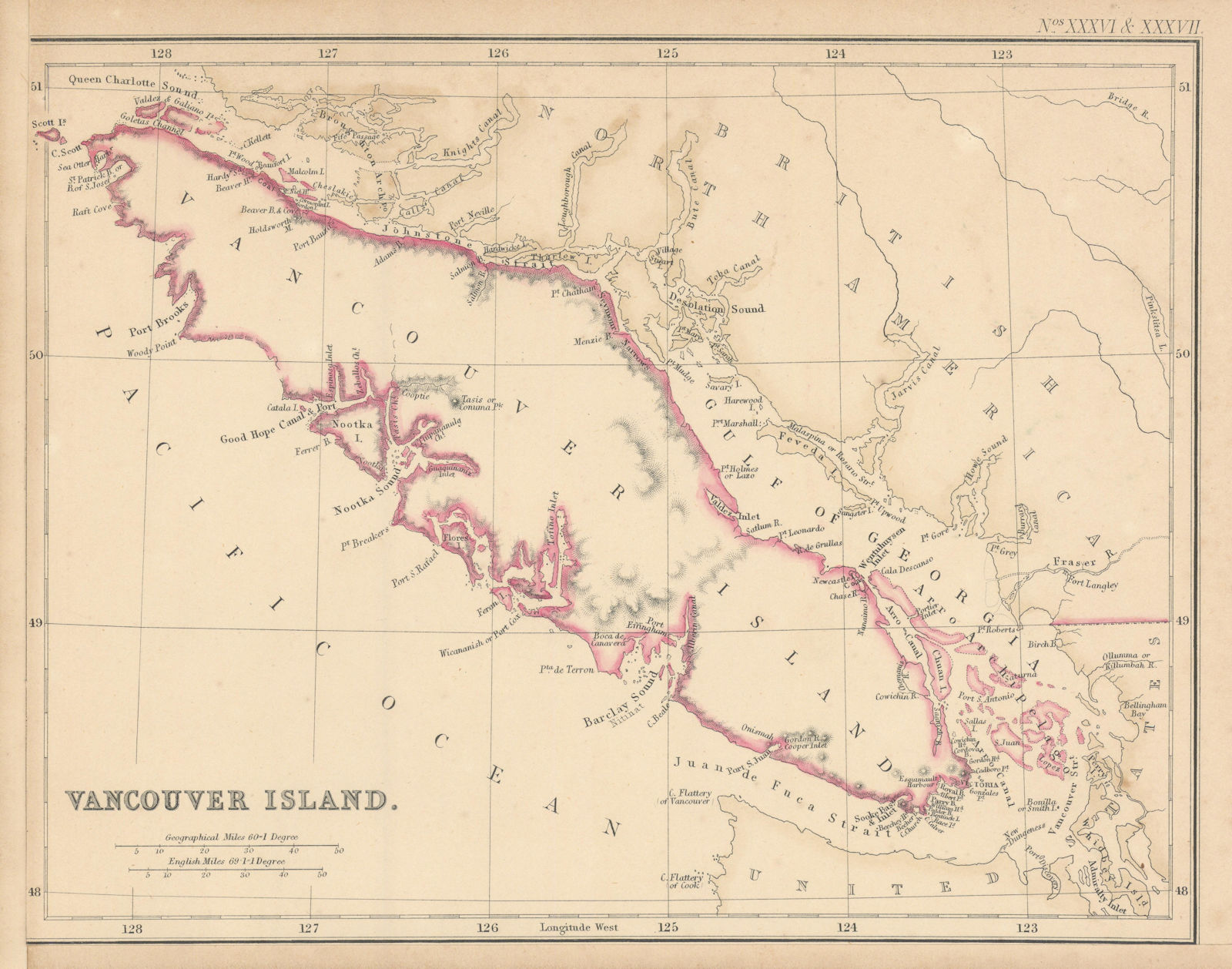 Vancouver Island by Edward Weller 1860 old antique vintage map plan chart