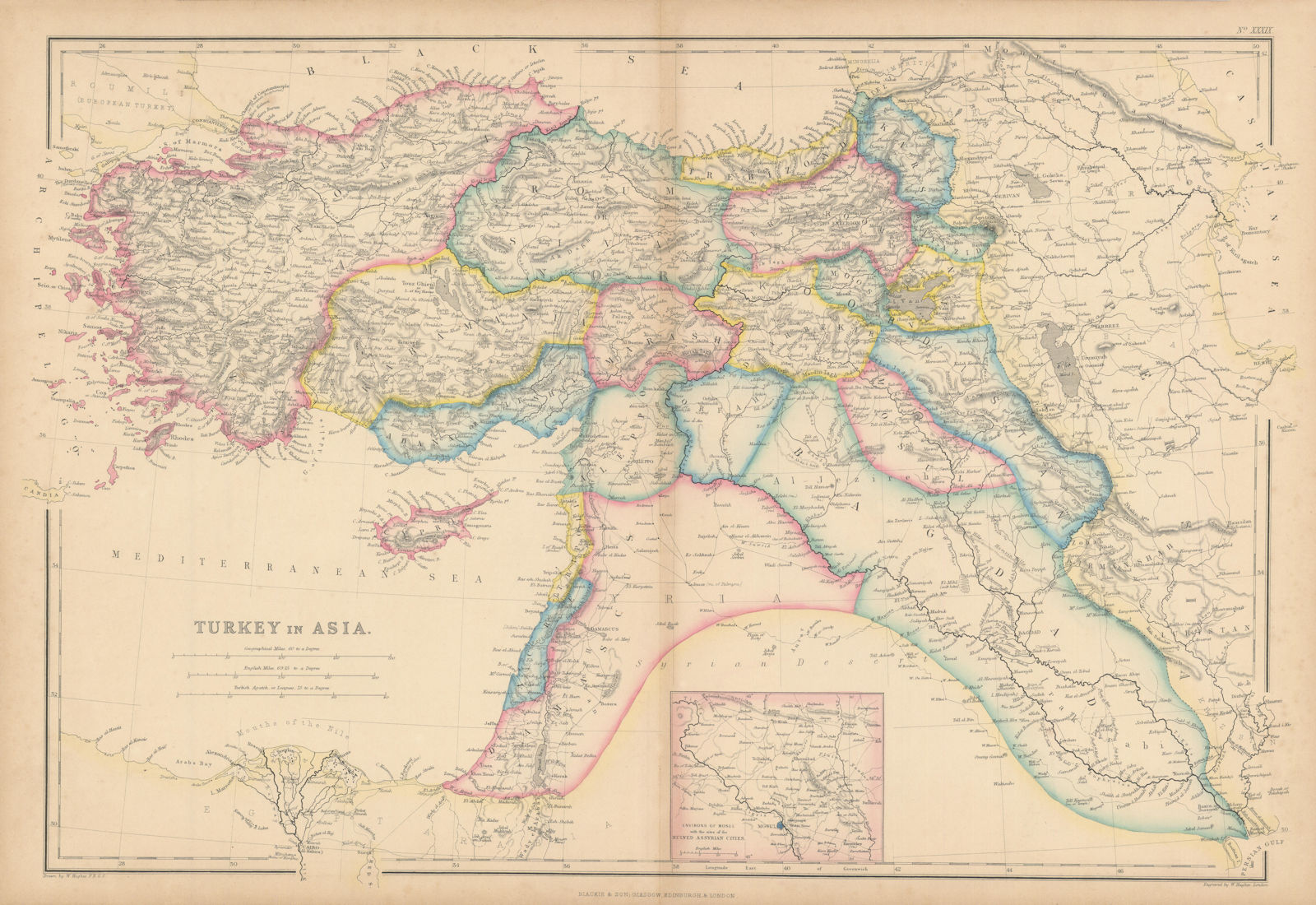 Turkey in Asia. Mosul Assyrian Cities. Koordistan/Kurdistan. HUGHES 1860 map