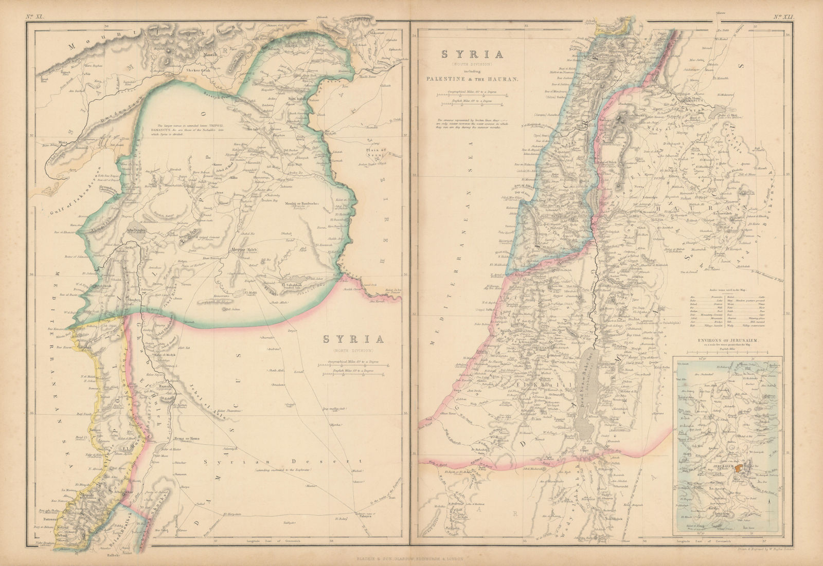 Syria including Palestine & the Hauran. Lebanon Beirut Israel. HUGHES 1860 map