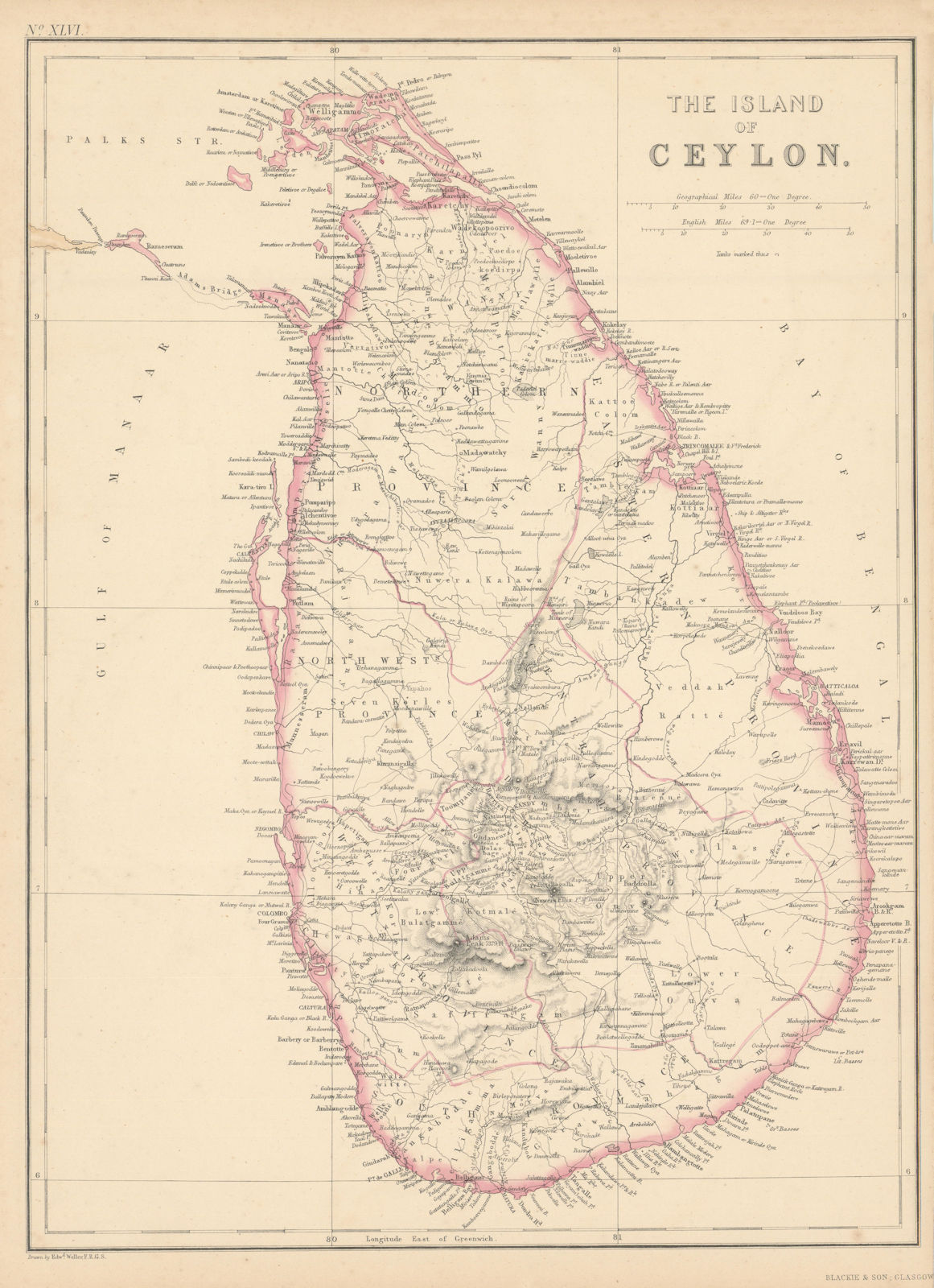 The Island of Ceylon by Edward Weller. Sri Lanka 1860 old antique map chart