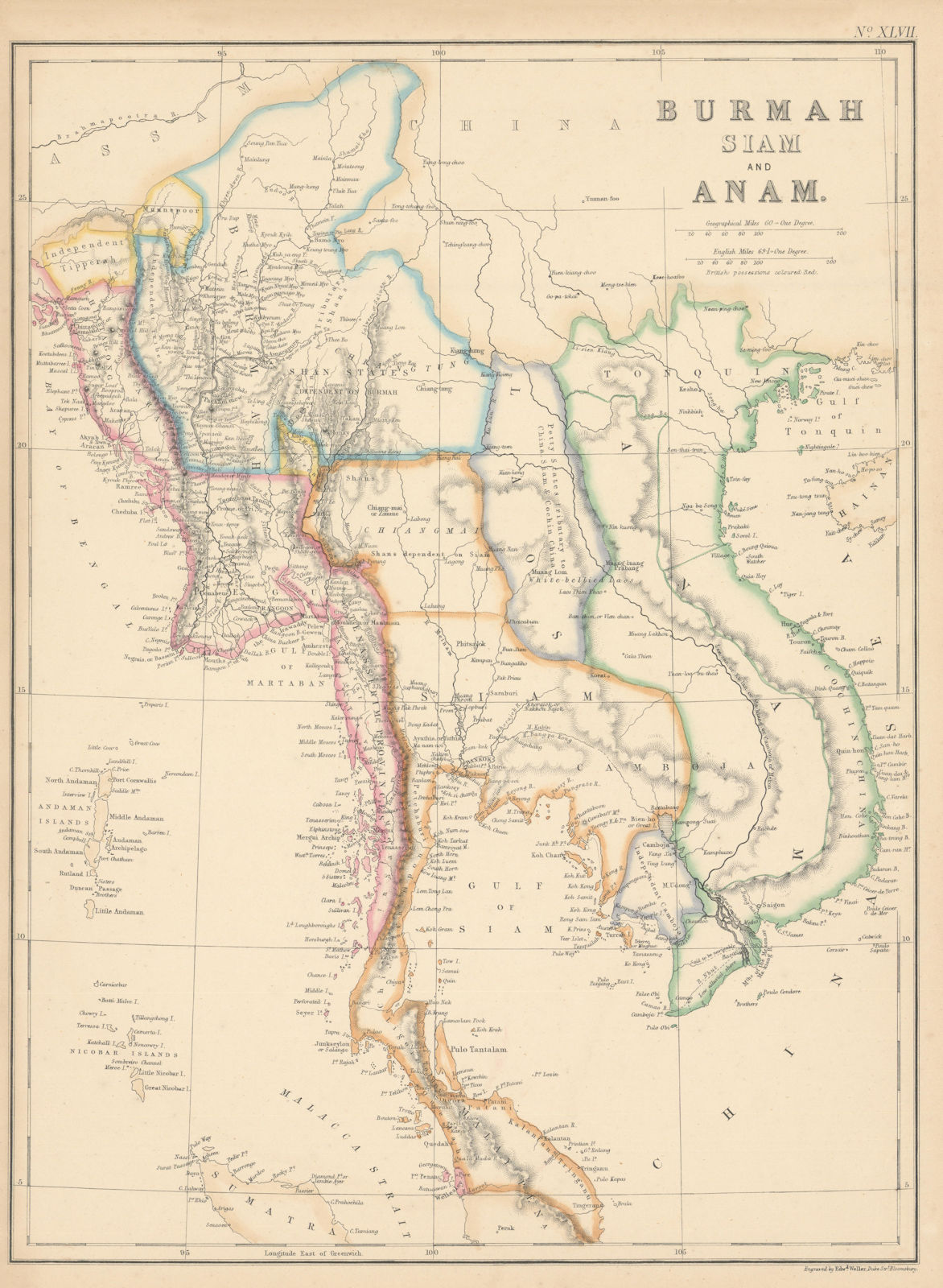 Burmah, Siam & Anam. Indochina Shan States Thailand Vietnam. WELLER 1860 map