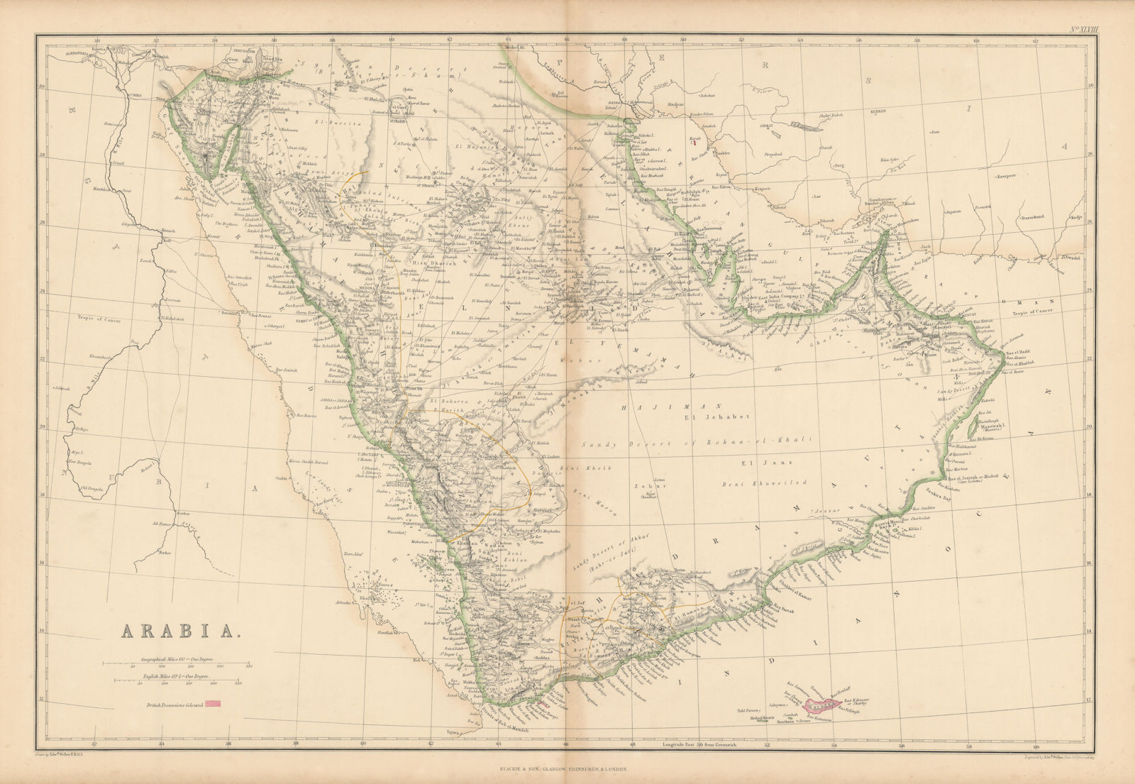 Arabia, Red Sea & Persian Gulf Debai/Dubai Abou Thubbi/Abu Dhabi WELLER 1860 map