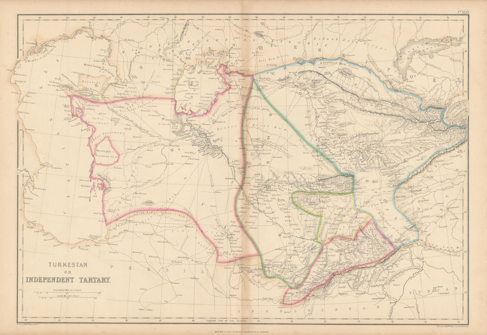 Turkestan, or Independent Tartary by Edward Weller. Central Asia 1860 old map