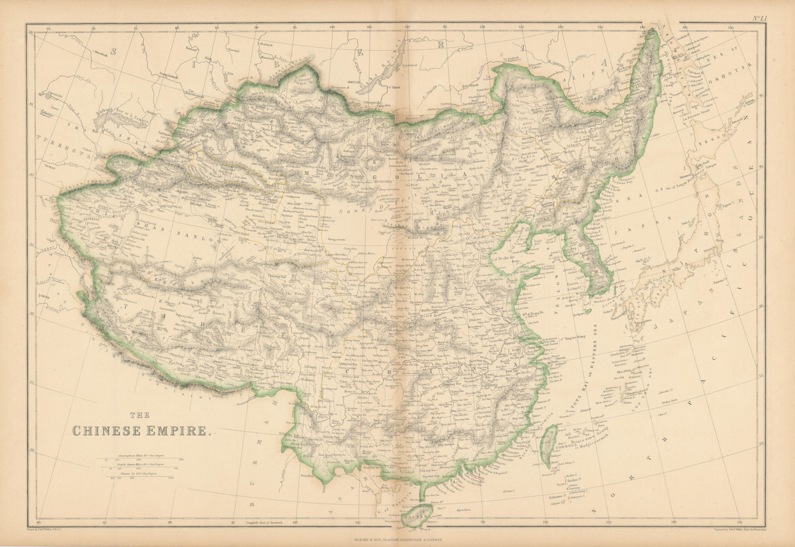 The Chinese Empire by Edward Weller. China, Mongolia, Tibet & Korea 1860 map