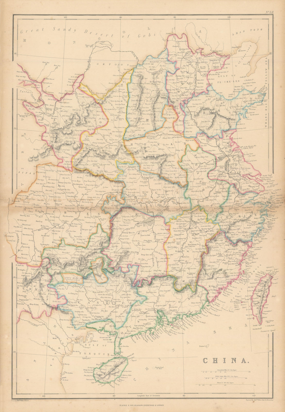 China in provinces by Edward Weller. Hong Kong Formosa/Taiwan 1860 old map