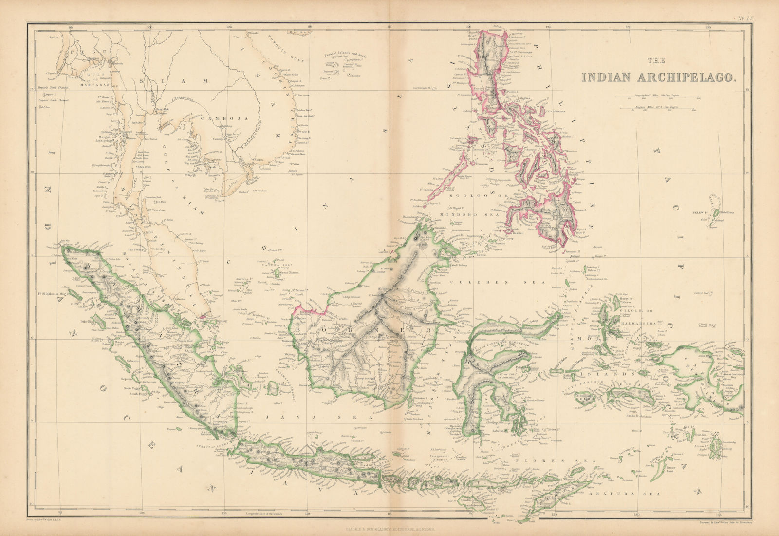 The Indian Archipelago. East Indies Indonesia Philippines. WELLER 1860 old map