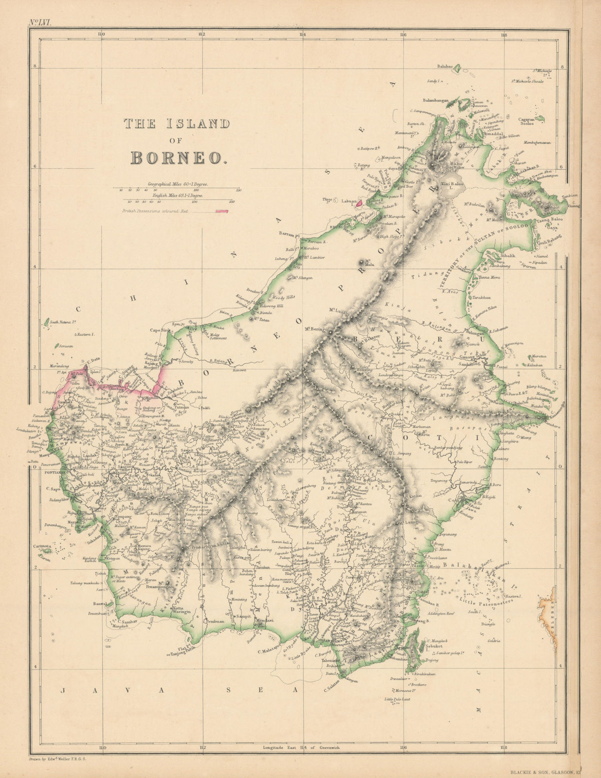 The Island of Borneo by Edward Weller. Sarawak Sabah Brunei Kalimantan 1860 map