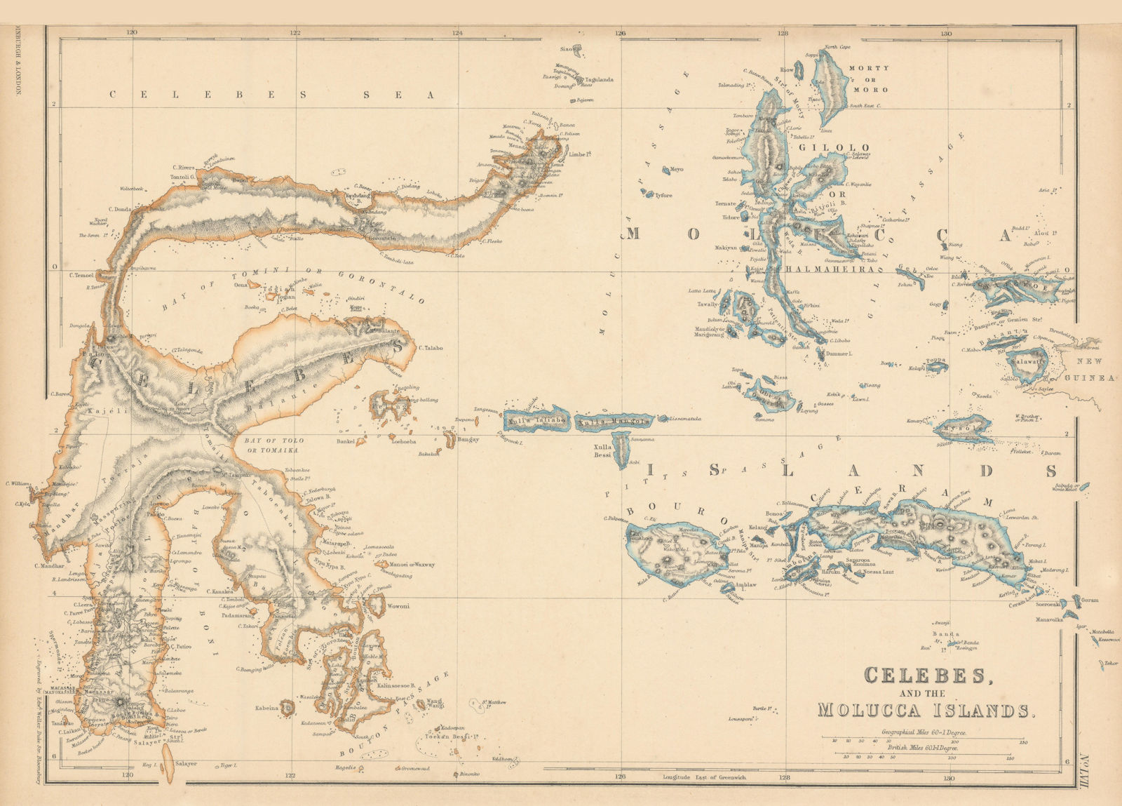 Celebes and the Molucca Islands by Edward Weller. Indonesia Sulawesi 1860 map