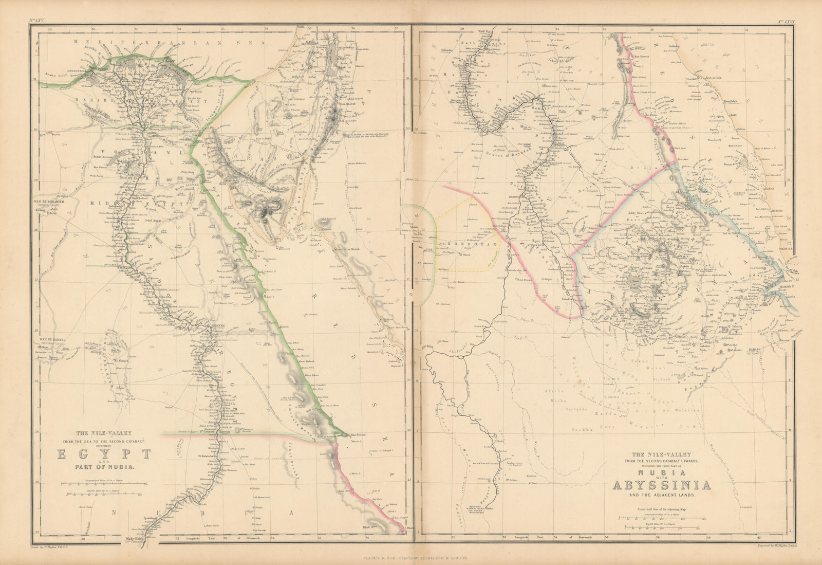 The Nile Valley. Blue & White Niles. Egypt Sudan Ethiopia. HUGHES 1860 old map