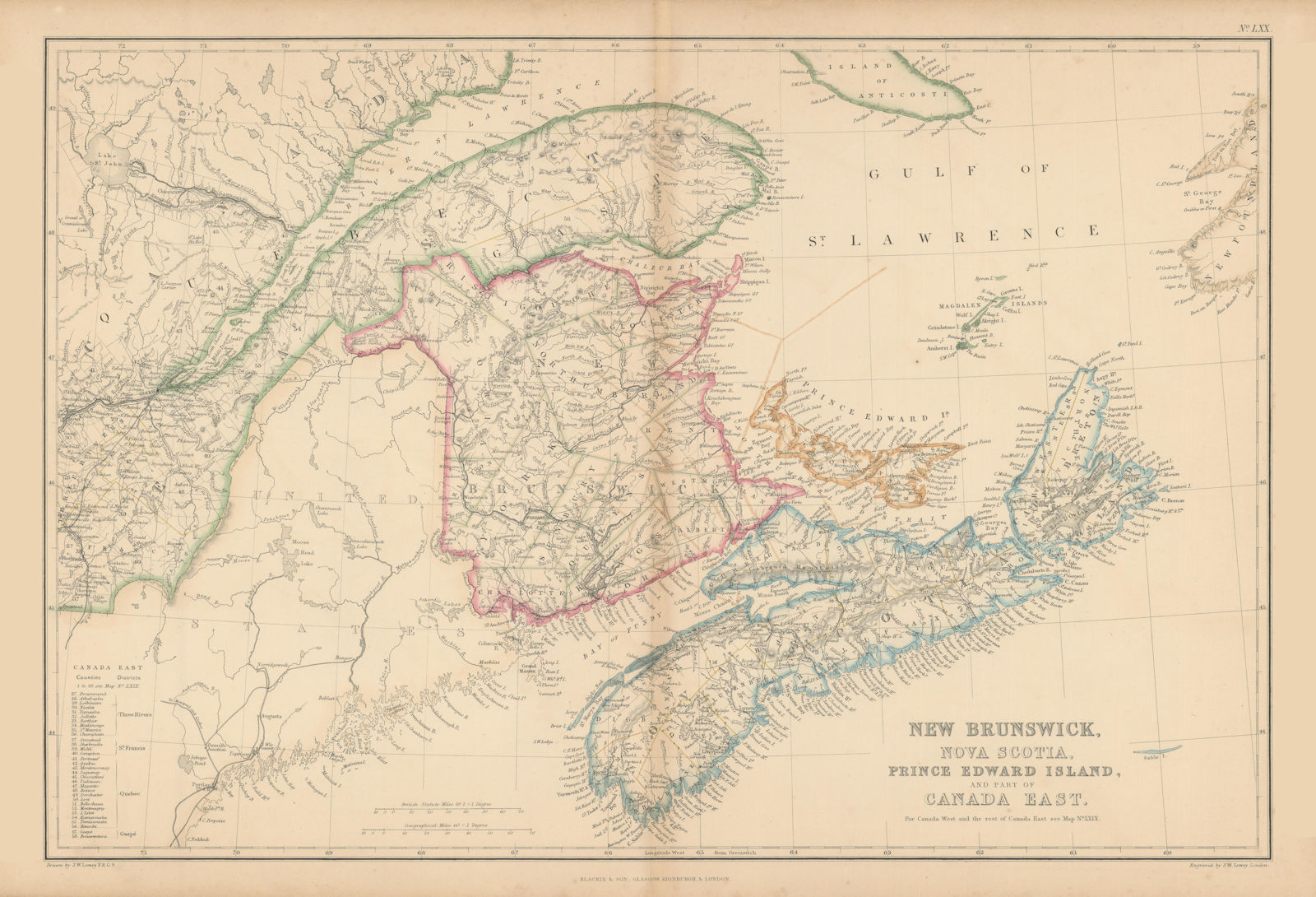 New Brunswick, Nova Scotia, Prince Edward Island &… Canada East. LOWRY 1860 map