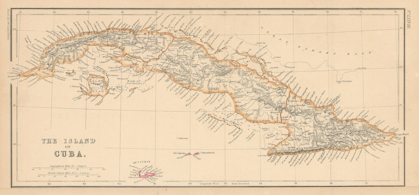 The Island of Cuba & the Cayman Islands. LOWRY 1860 old antique map plan chart