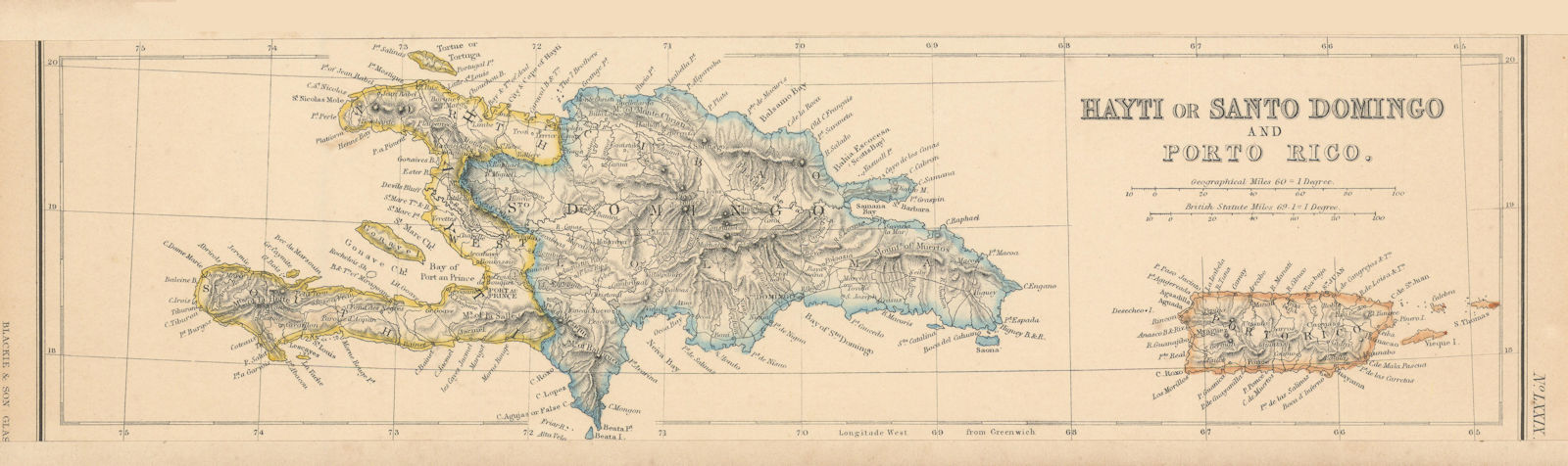 Hayti or Santo Domingo & Porto Rico. Puerto Rico & Haiti. LOWRY 1860 old map