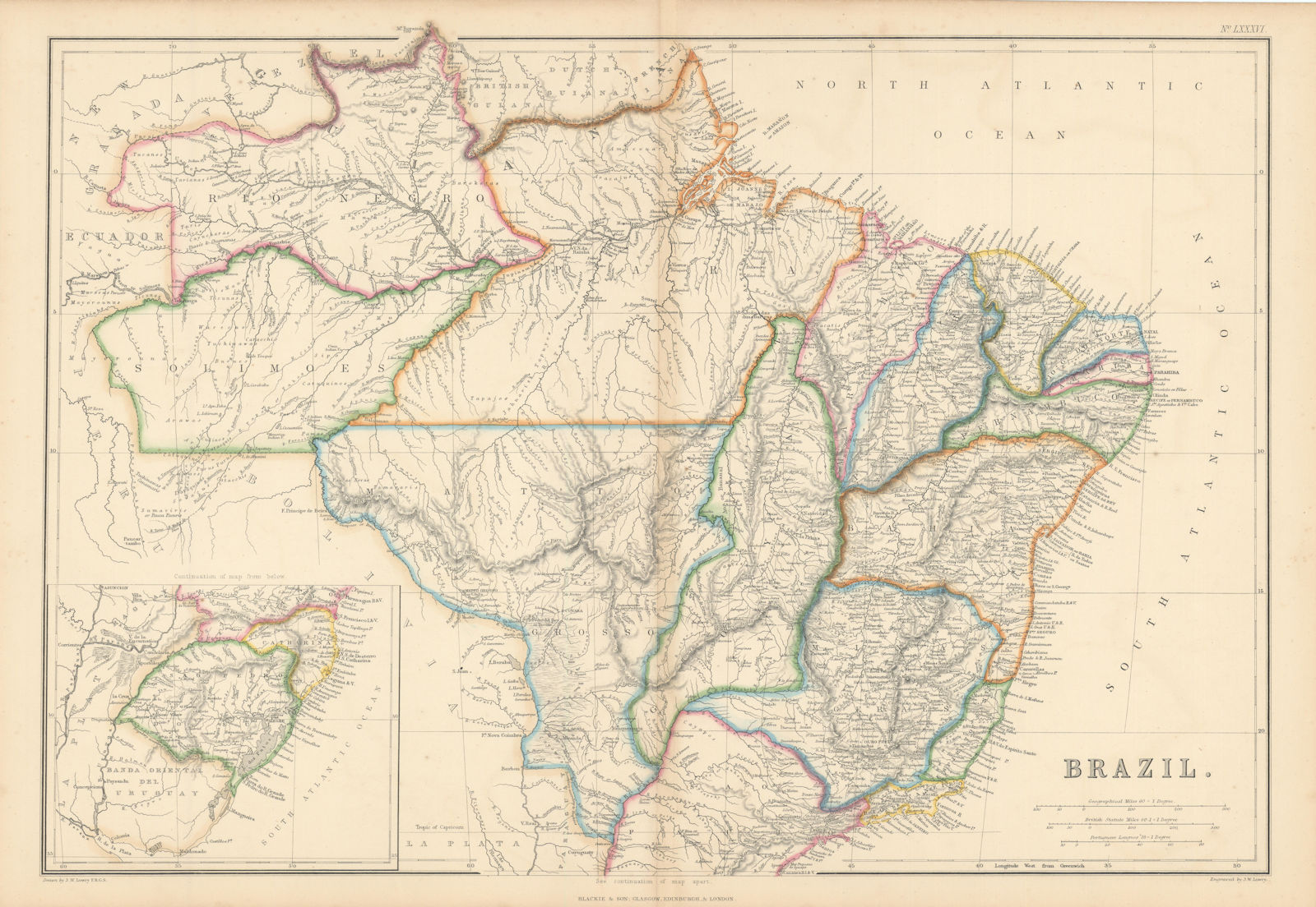 Brazil in provinces by Joseph Wilson Lowry 1860 old antique map plan chart