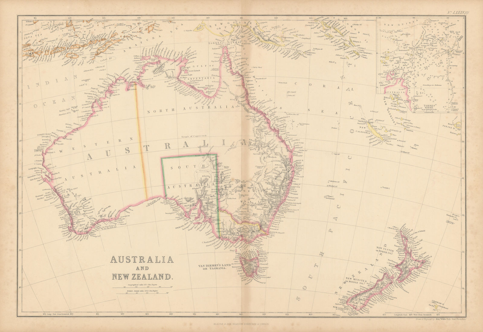 Australia & New Zealand. Torres Str. New Ulster/Munster/Leinster WELLER 1860 map