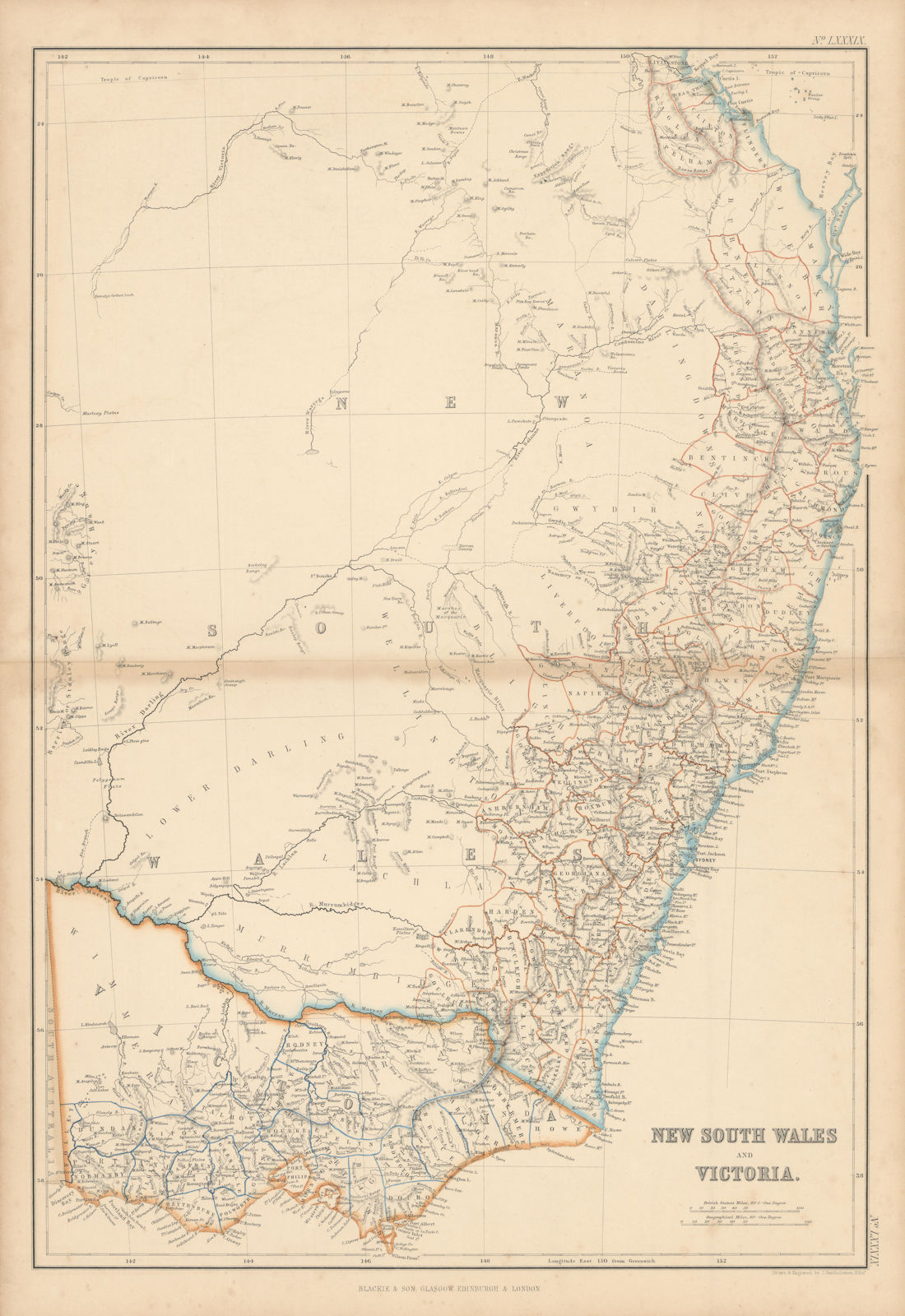 Queen's Land, New South Wales and Victoria. Queensland. BARTHOLOMEW 1860 map