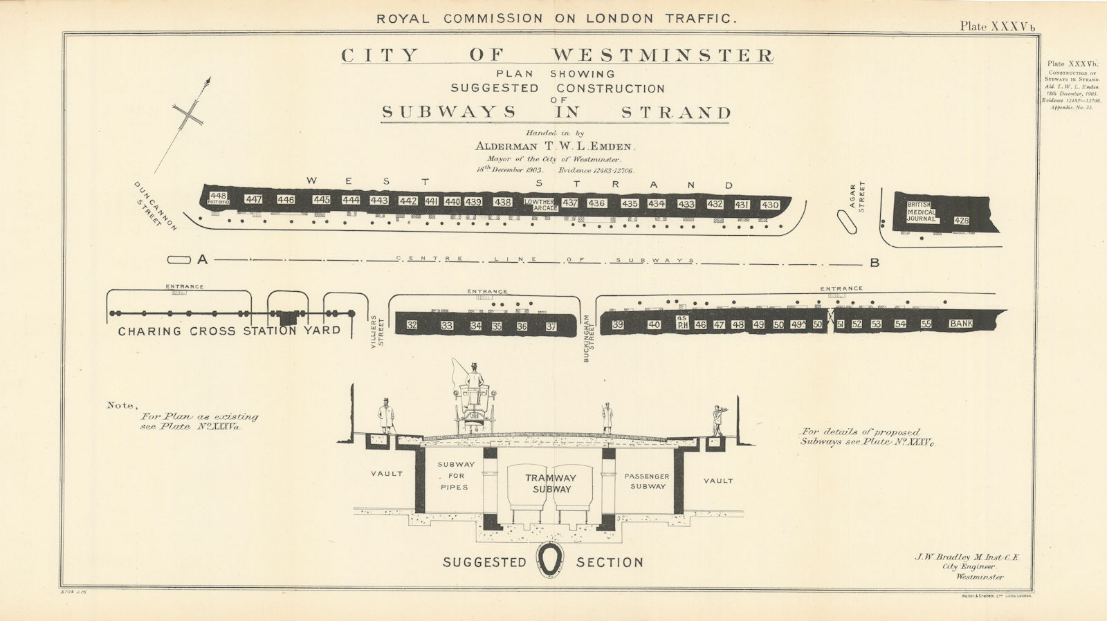 London Traffic Royal Commission proposed Strand tramway subway 1906 old map