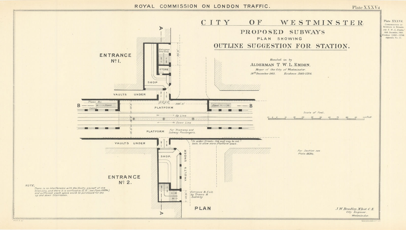 London Traffic Royal Commission proposed Strand tramway subway station 1906 map