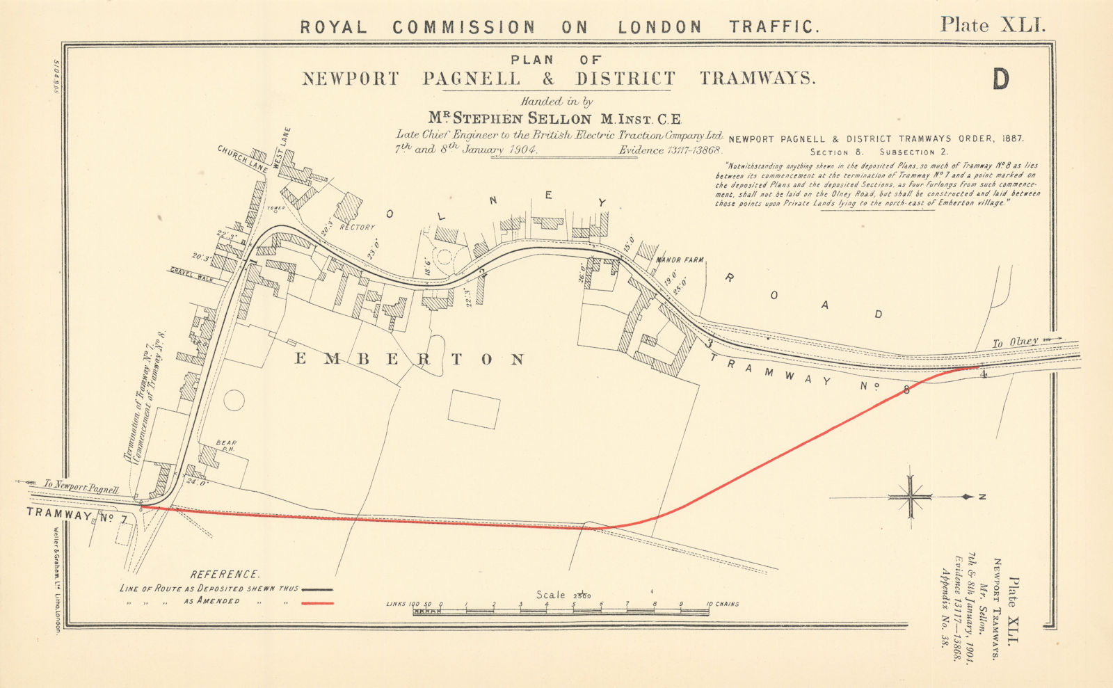 Emberton, Buckinghamshire. Plan of the Newport Pagnell Tramways 1906 old map