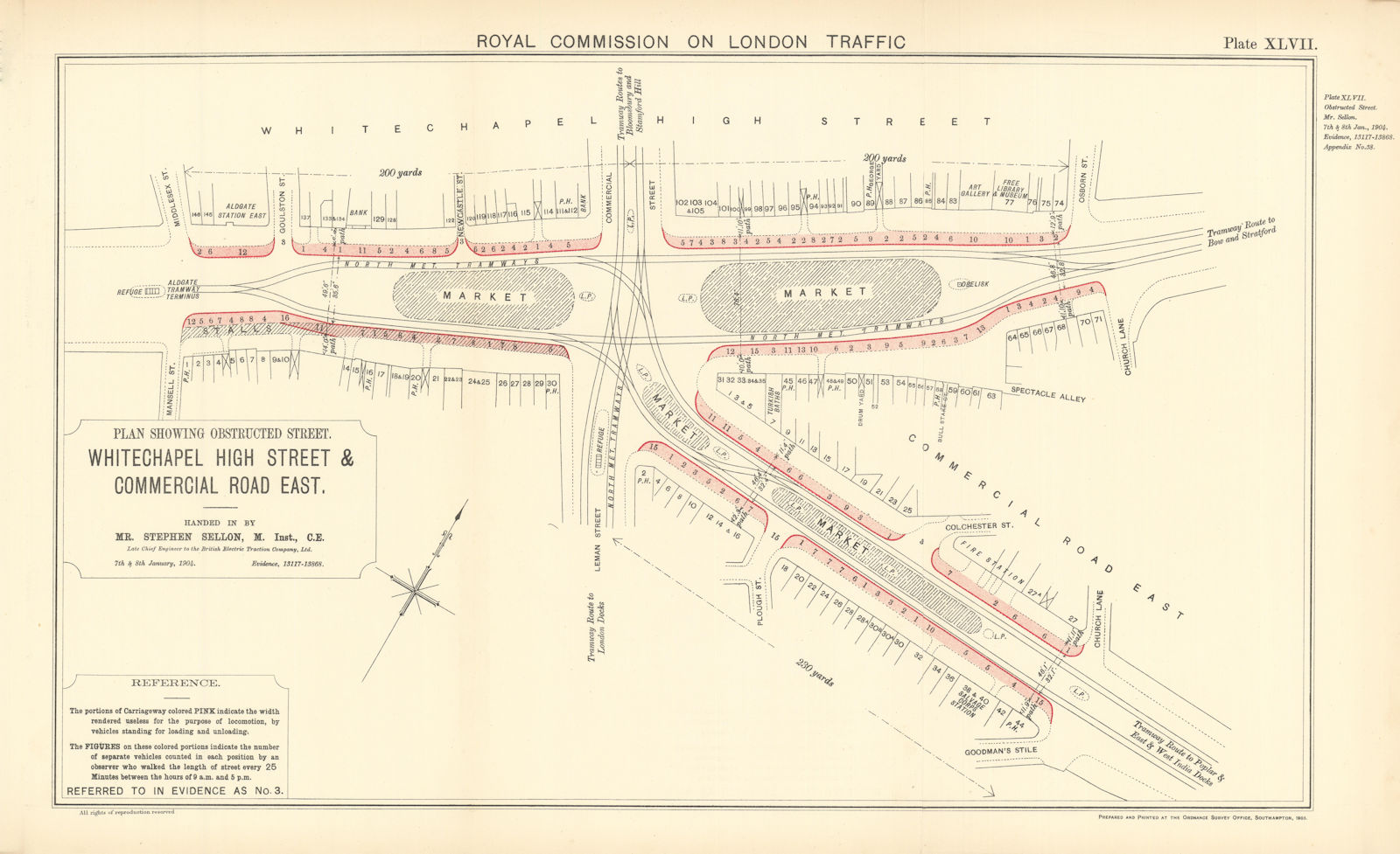 Royal Commission on London Traffic. Whitechapel High St & Commercial Rd 1906 map