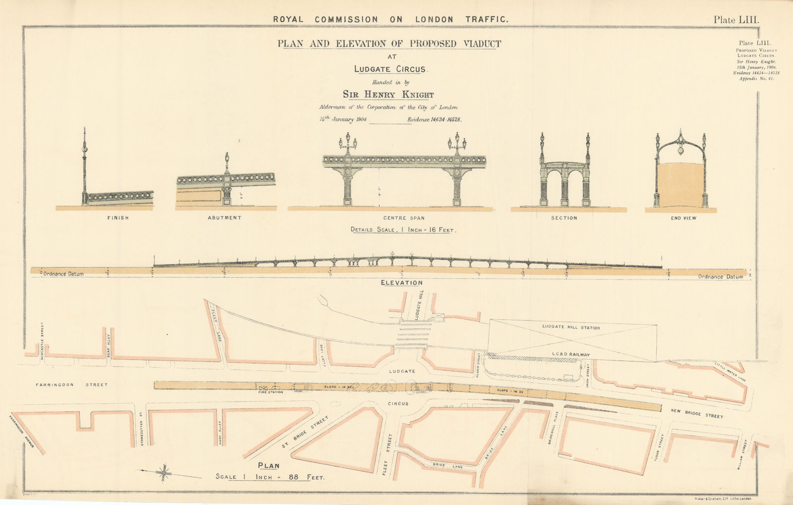 Associate Product Royal Commission on London Traffic. Proposed Ludgate Circus viaduct 1906 map