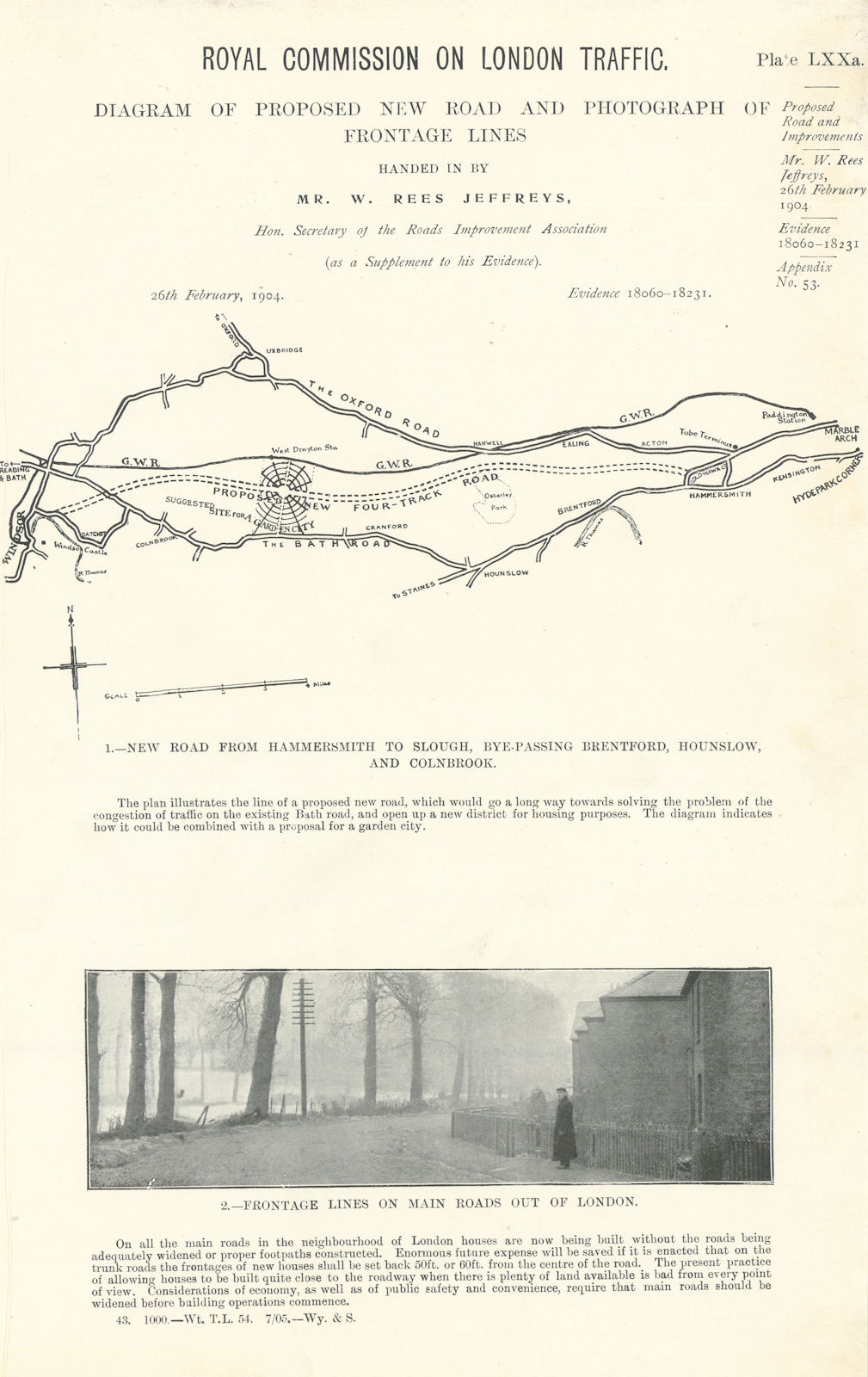 Associate Product London Traffic Royal Commission. Early M4 proposal! Hammersmith-Slough 1906 map