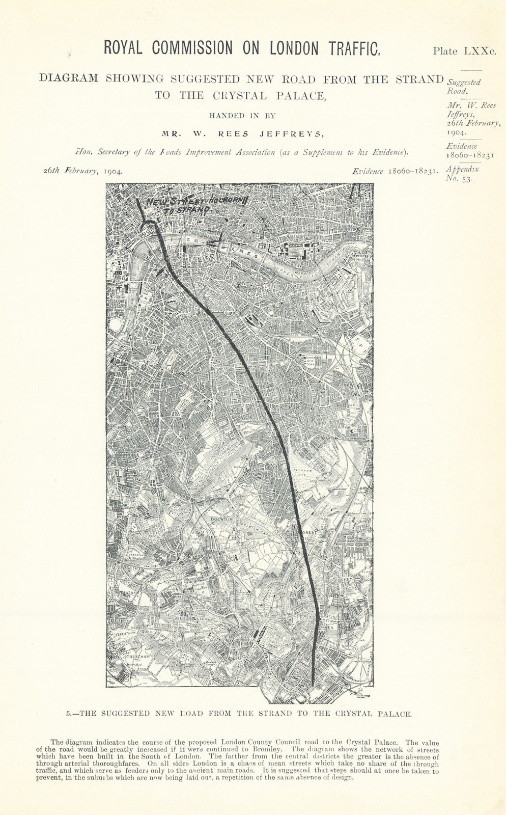 Associate Product Royal Commission on London Traffic. Proposed Strand-Crystal Palace road 1906 map